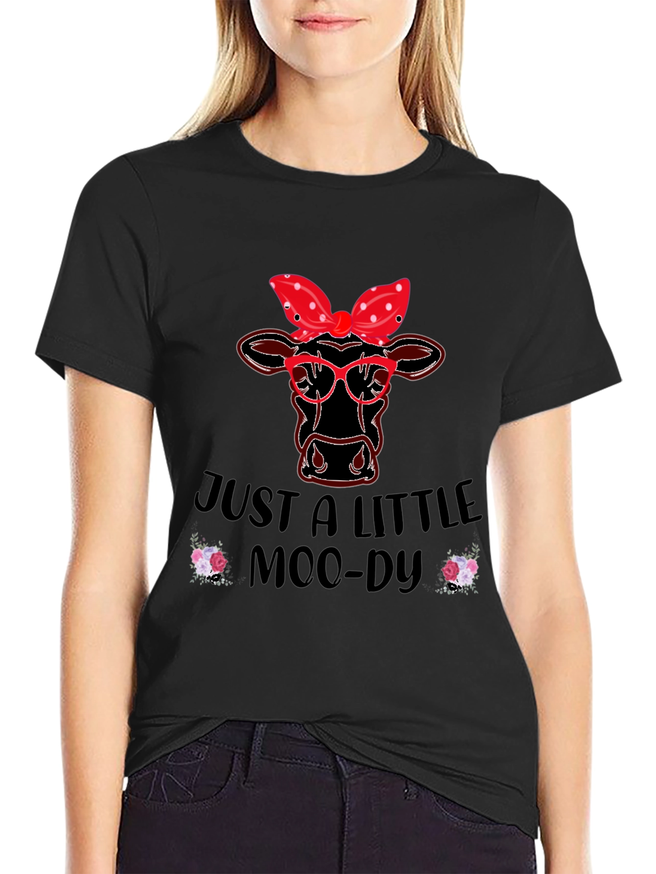Black Just a Little Moody Cow T-Shirt view 2