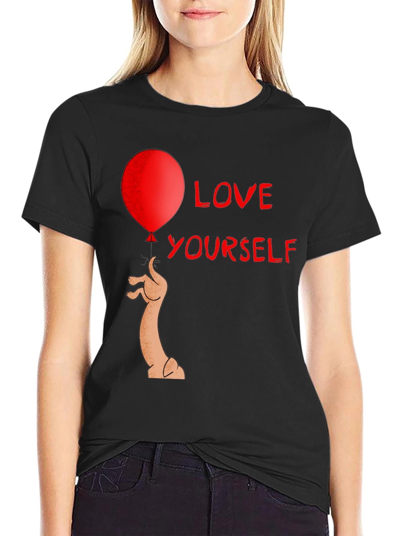 Black Love Yourself Balloon T-Shirt Funny Graphic Tee view 2
