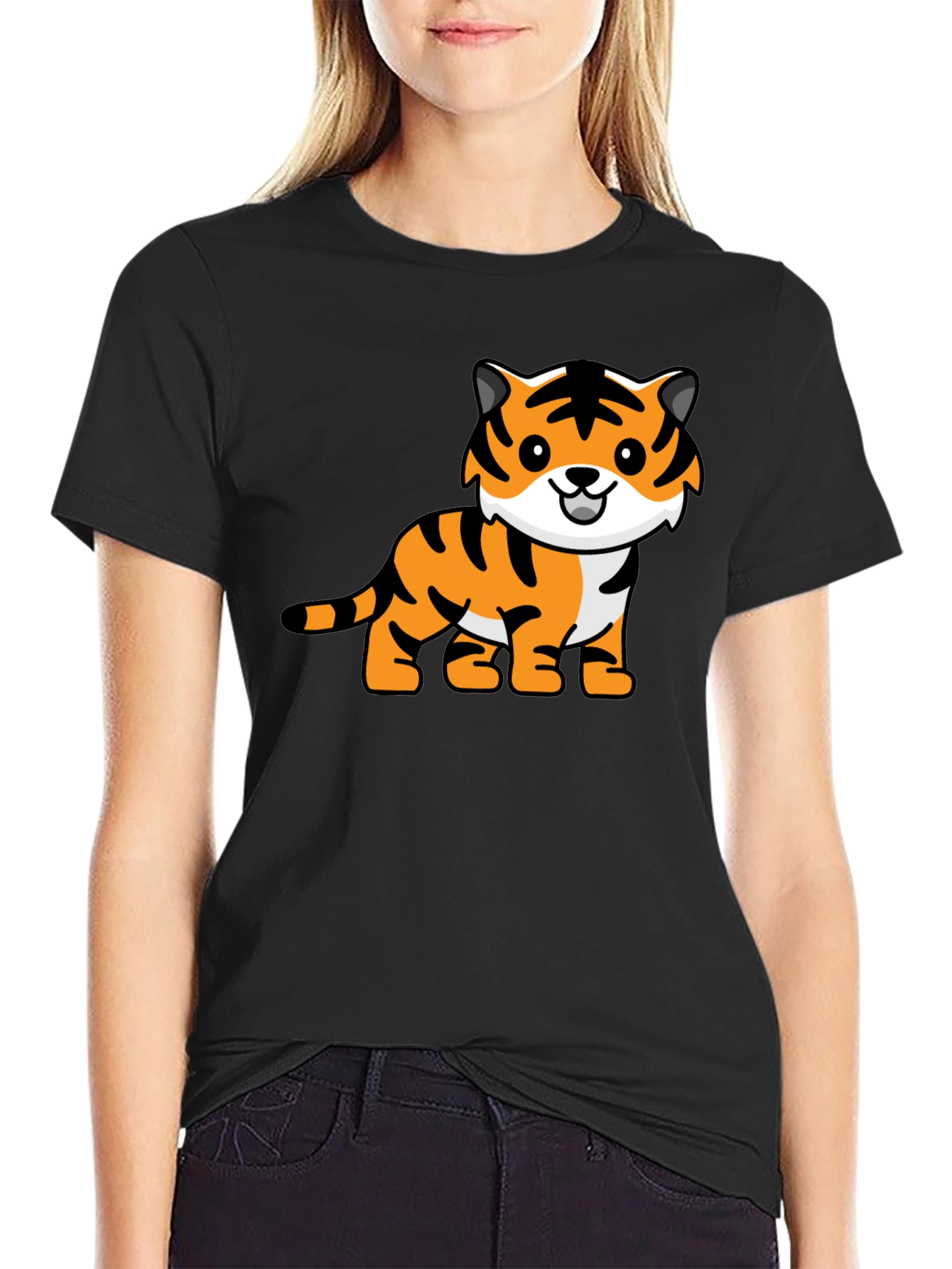 Black Cute Tiger Graphic Tee - Black view 2