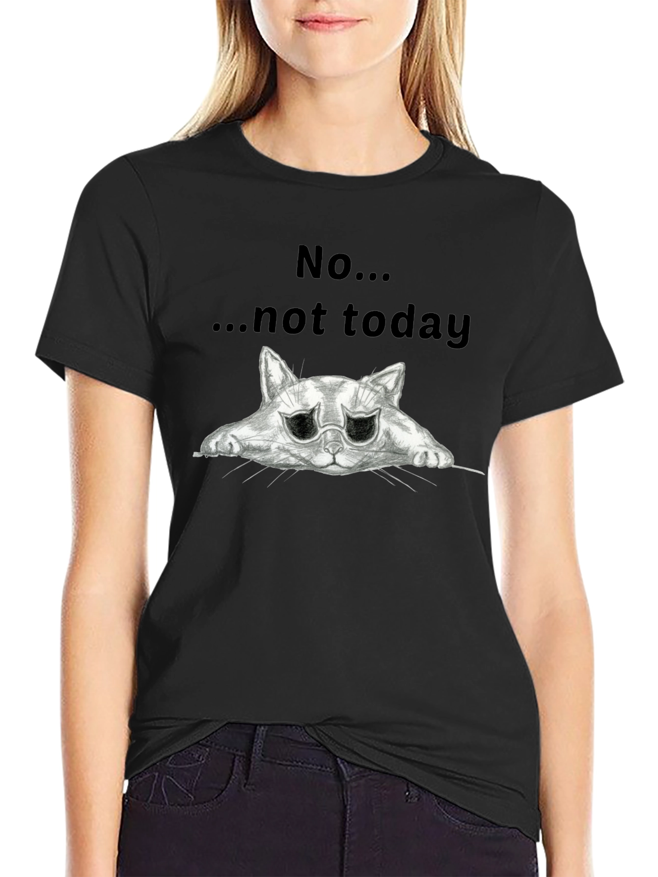 Black No... Not Today Cat Graphic T-Shirt view 2
