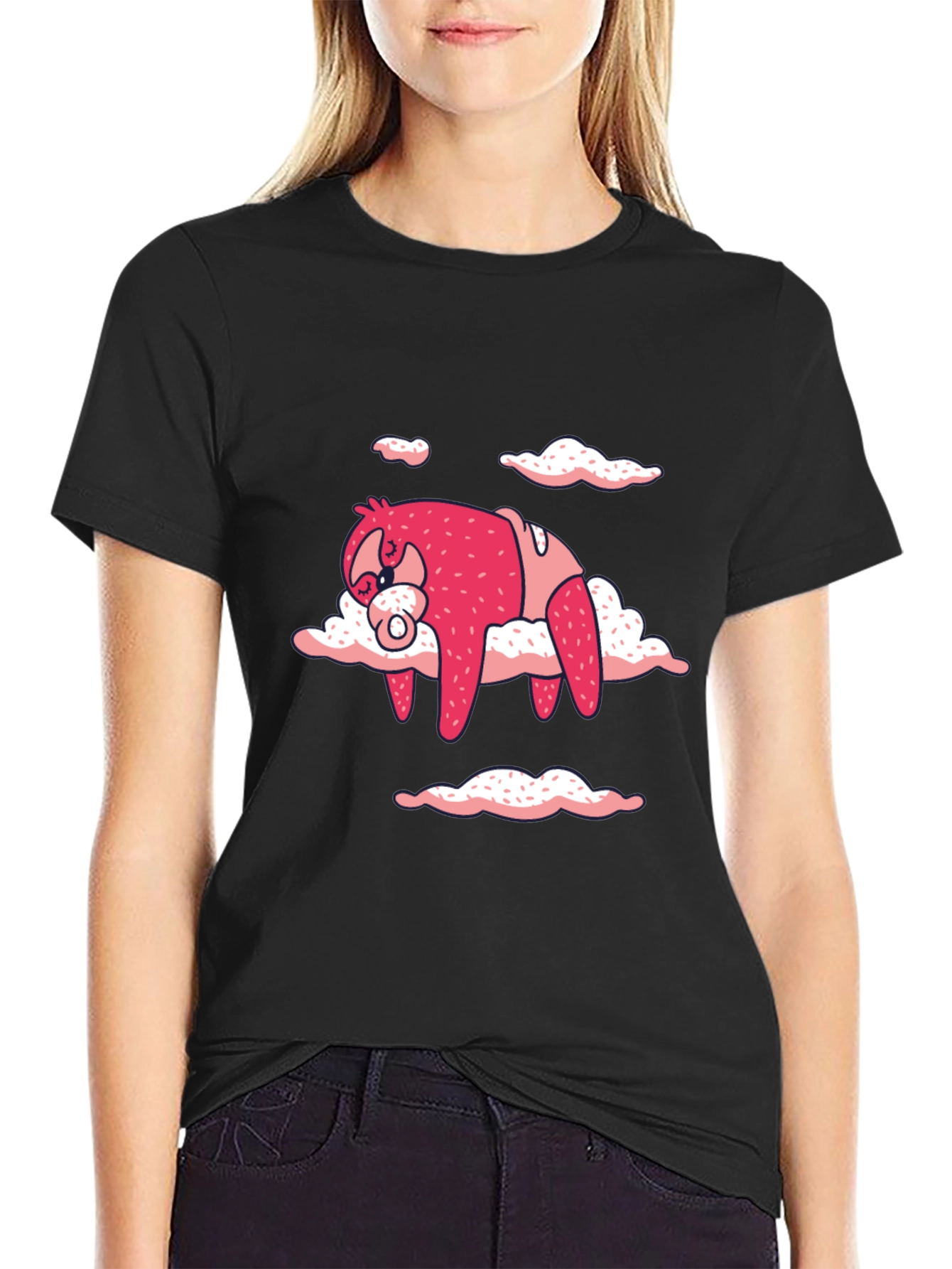 Black Sloth in Clouds Graphic Tee - Black T-Shirt view 2