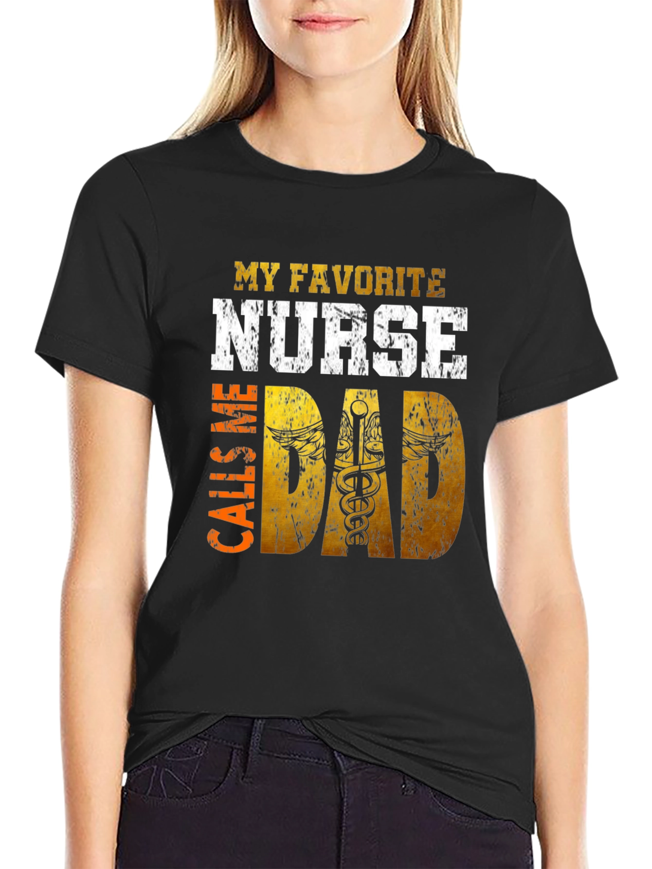 Black My Favorite Nurse Calls Me Dad Graphic T-Shirt view 2