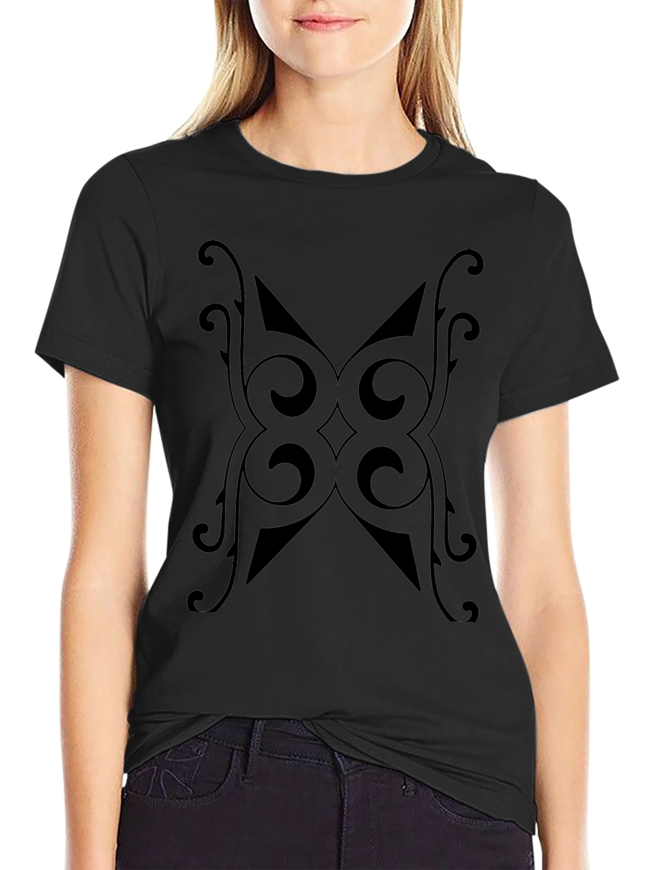 Black Tribal Pattern Black T-Shirt view 2