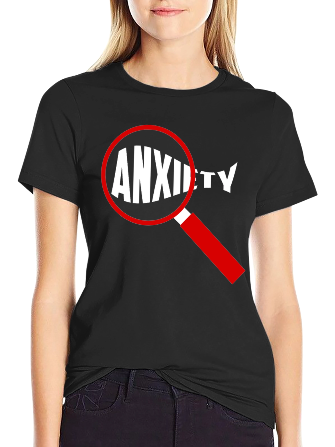 Black Anxiety Magnified T-Shirt - Black Cotton Tee view 2