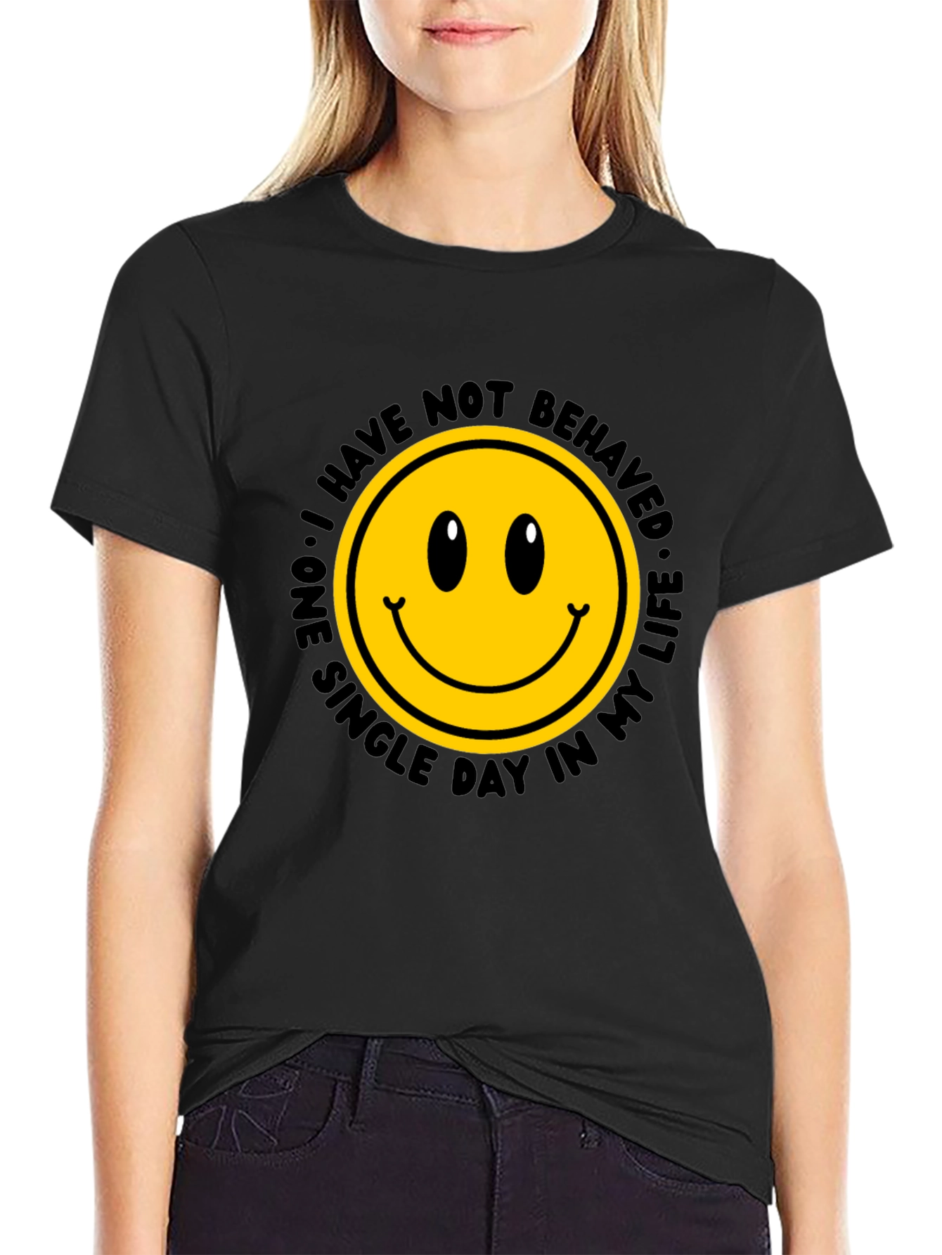 Black Smiley Face Graphic Tee - Mischief Managed! view 2