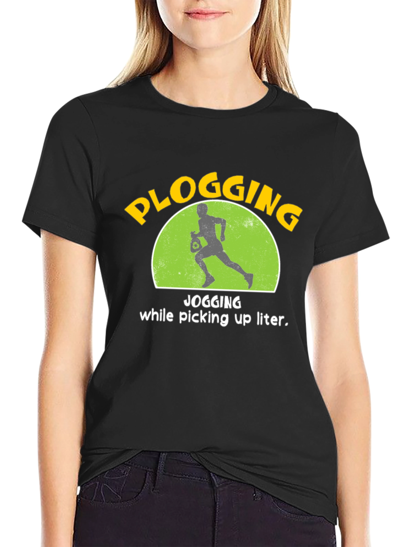 Black Plogging T-Shirt: Jogging While Picking Up Litter! view 2