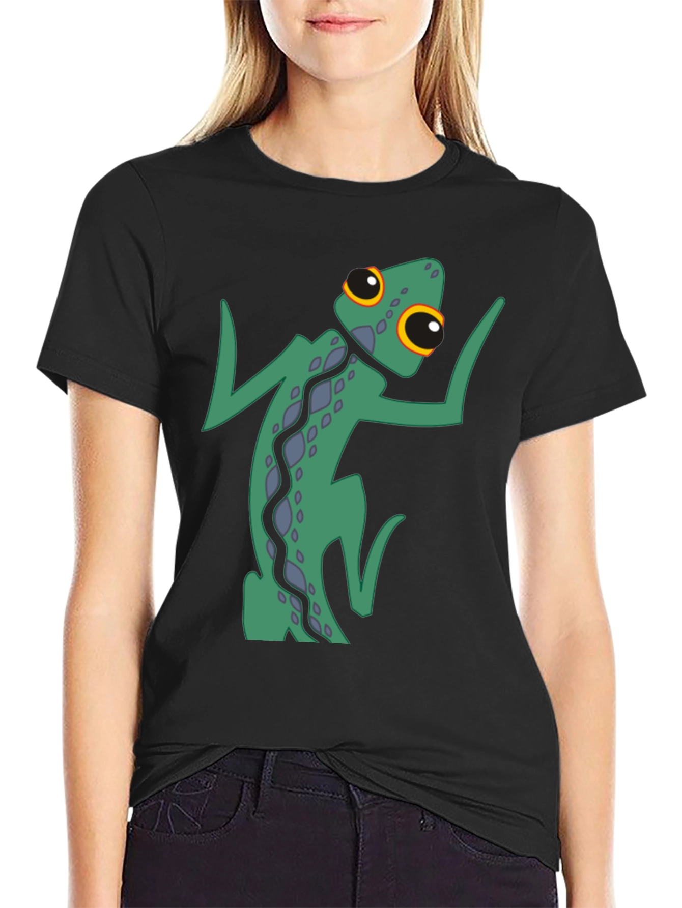 Black Funky Gecko Graphic Tee - Black Cotton Blend view 2
