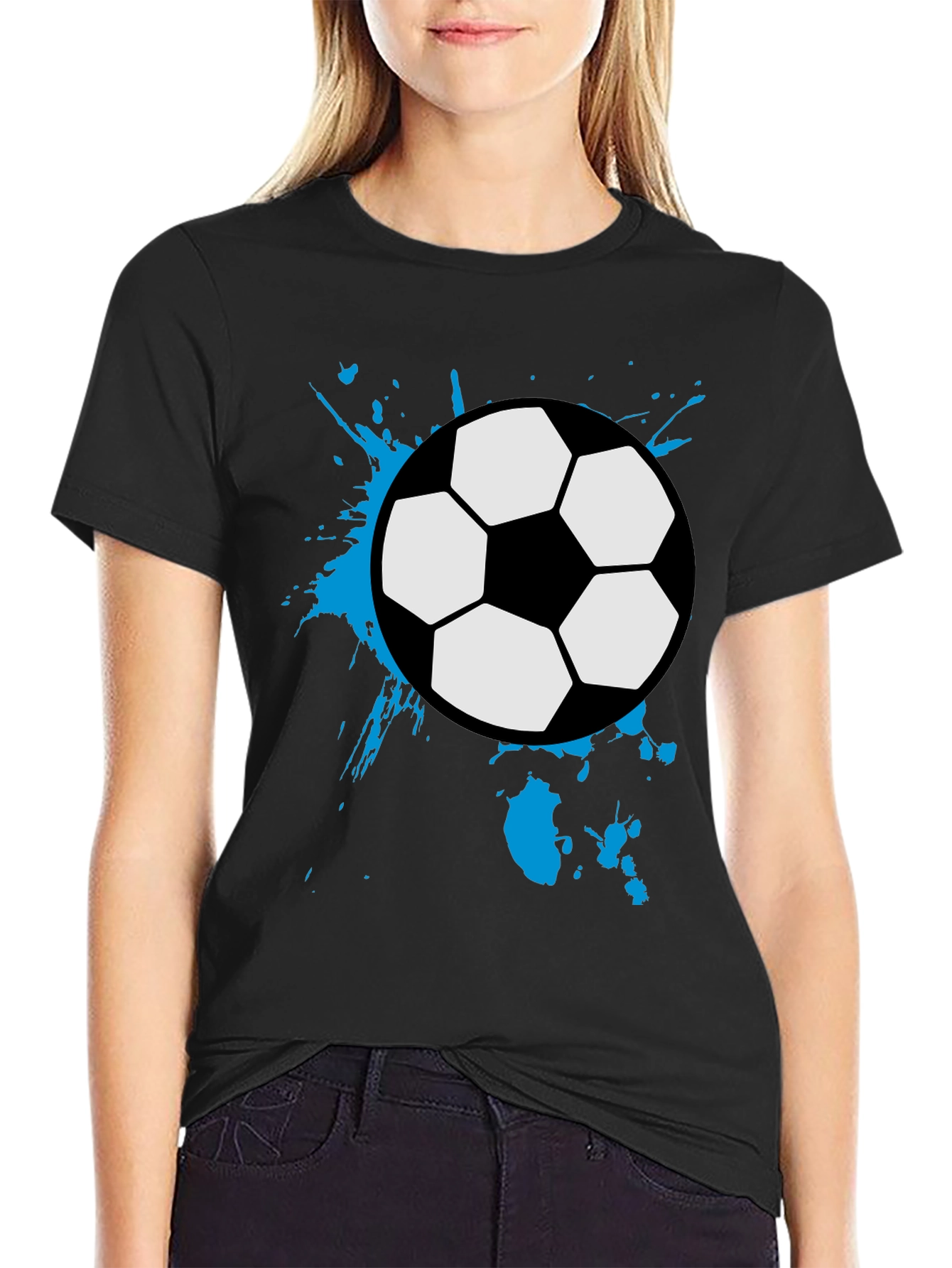 Black Soccer Ball Splash Tee - Black Cotton Graphic T-Shirt view 2