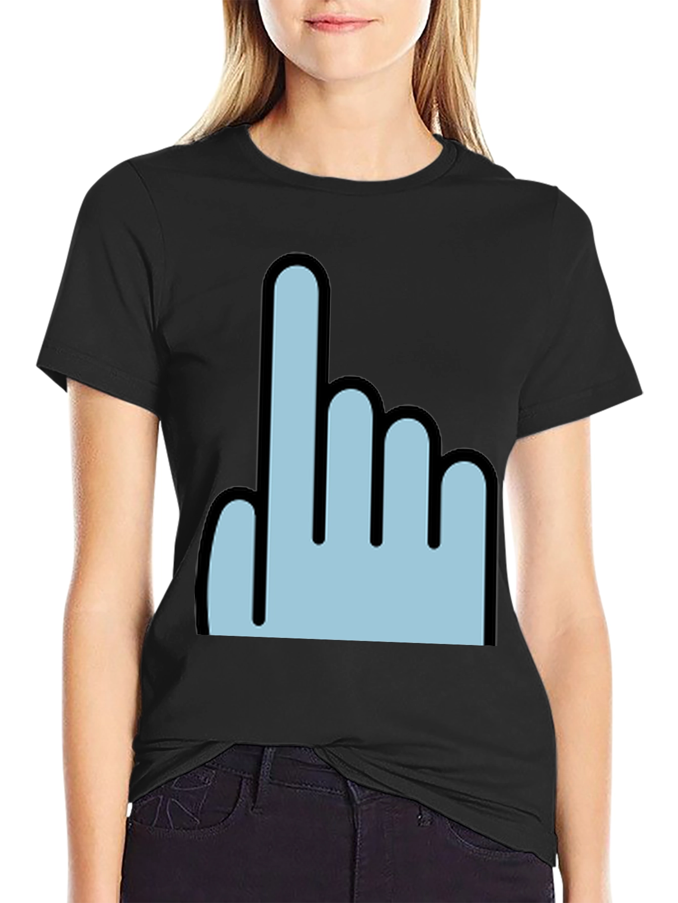 Black Pointing Finger Graphic Tee - Trendy Black T-Shirt view 2