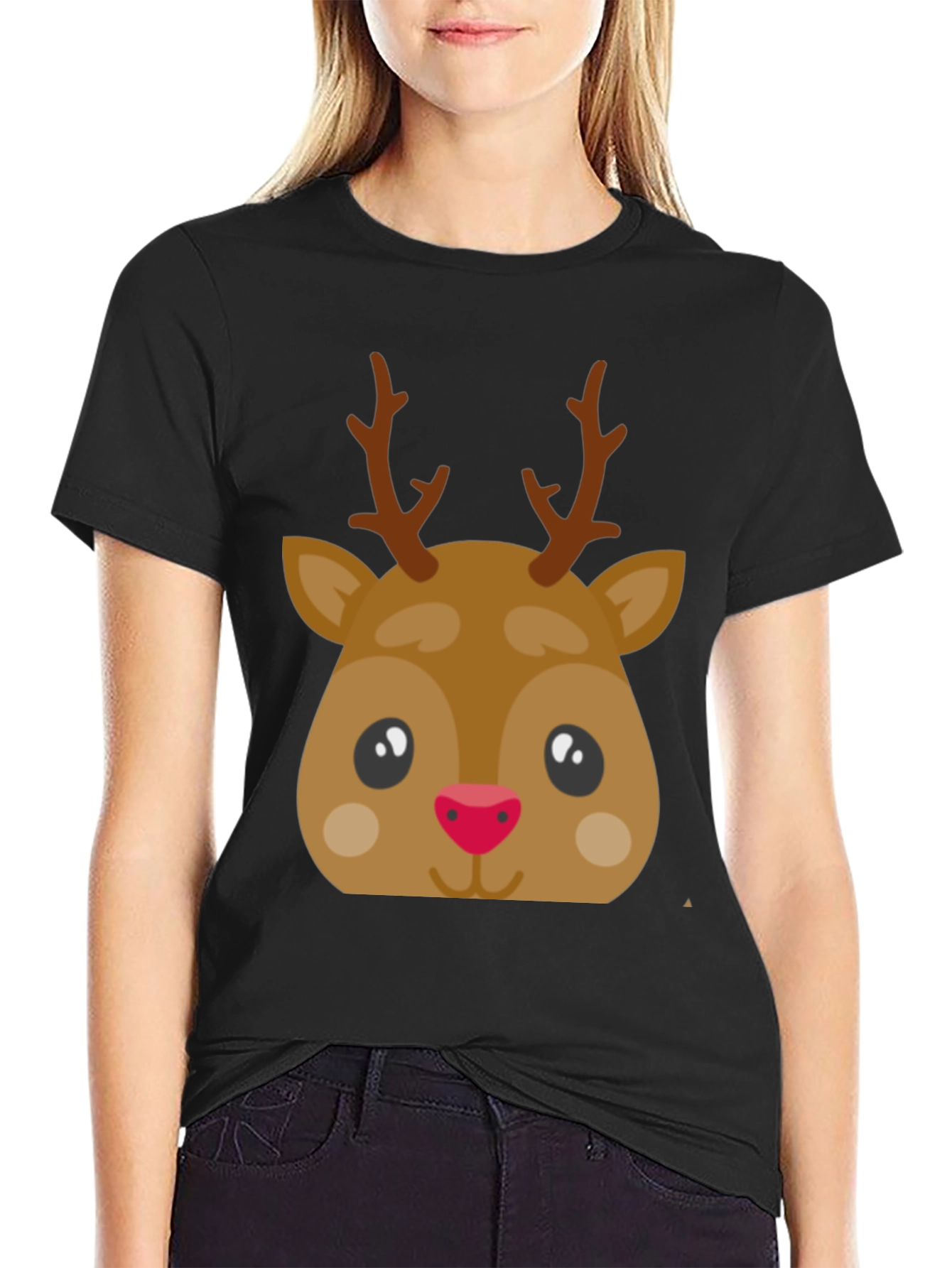 Black Festive Reindeer Graphic Tee - Holiday Fun! view 2