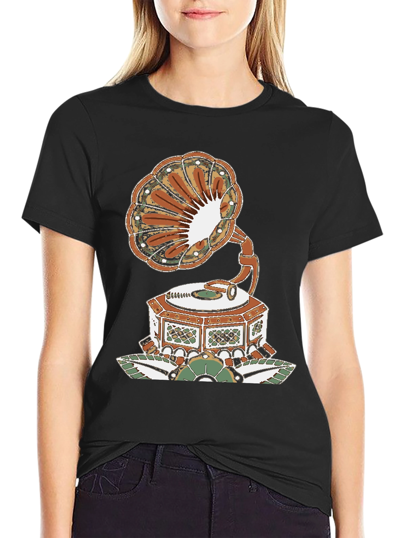 Black Vintage Phonograph Graphic T-Shirt view 2