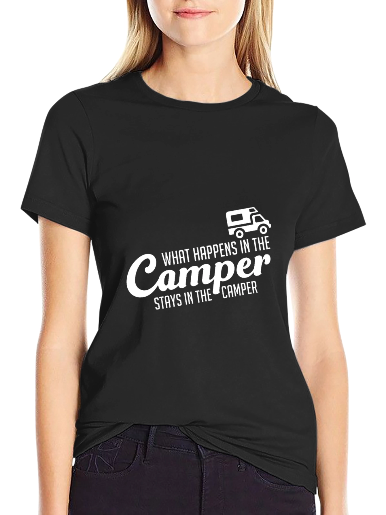 Black Camper Slogan Graphic Tee - Black Cotton T-Shirt view 2