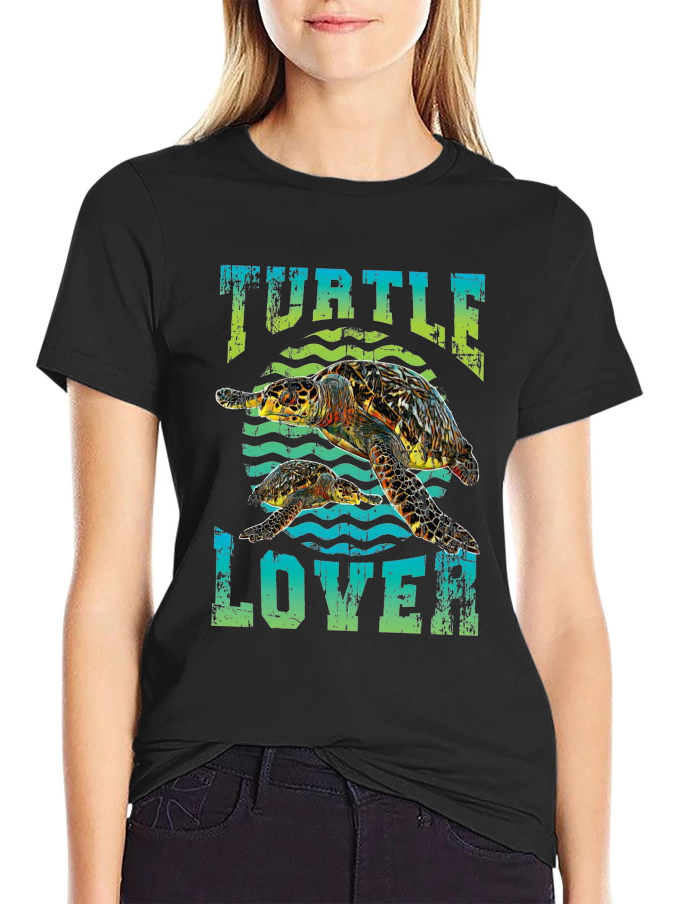 Black Turtle Lover Graphic Tee - Black Cotton T-Shirt view 2