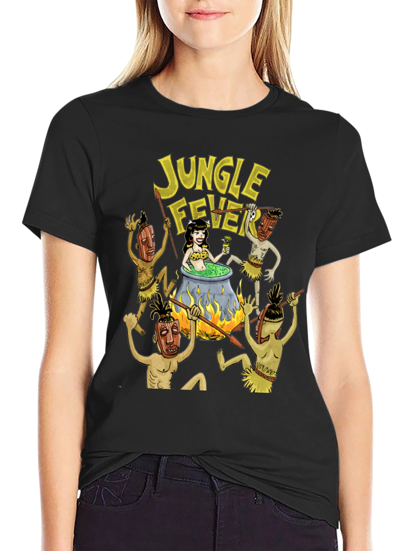 Black Jungle Fever Cartoon Graphic Black T-Shirt view 2