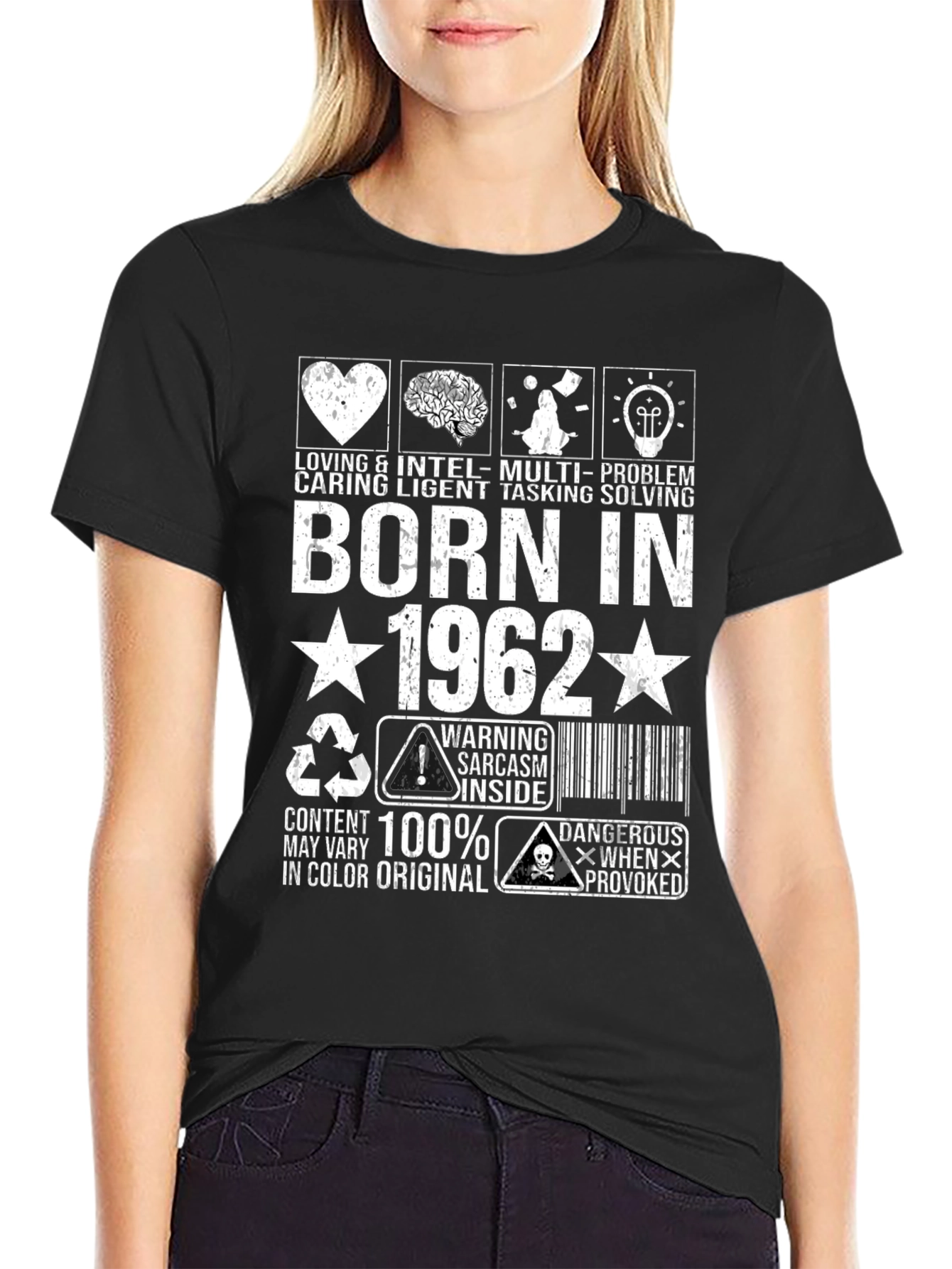 Black Born In 1962 T-Shirt - Funny Sarcastic Birthday Tee view 2