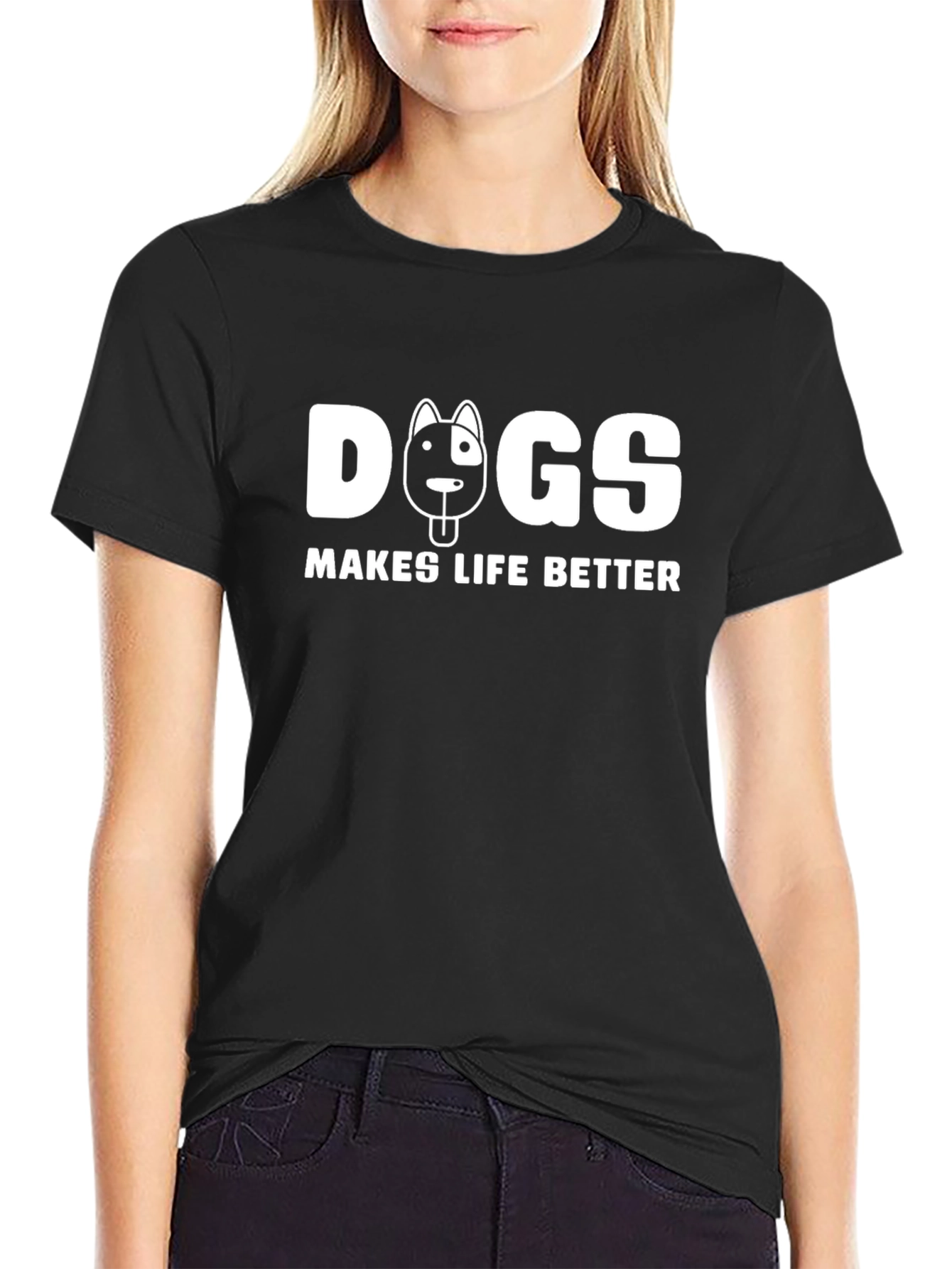 Black Dogs Make Life Better T-Shirt - Black view 2