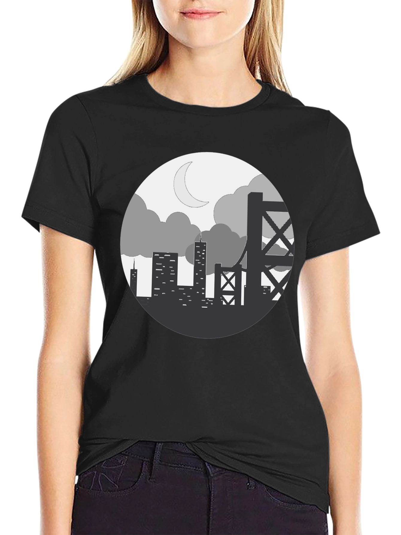 Black Cityscape Silhouette Graphic Tee - Black view 2