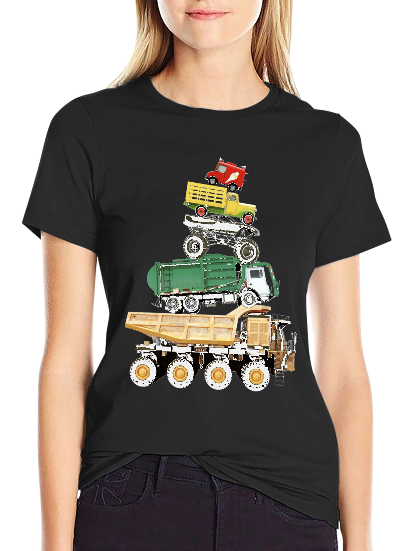 Black Truck Stack Graphic Tee - Fun Novelty Design view 2