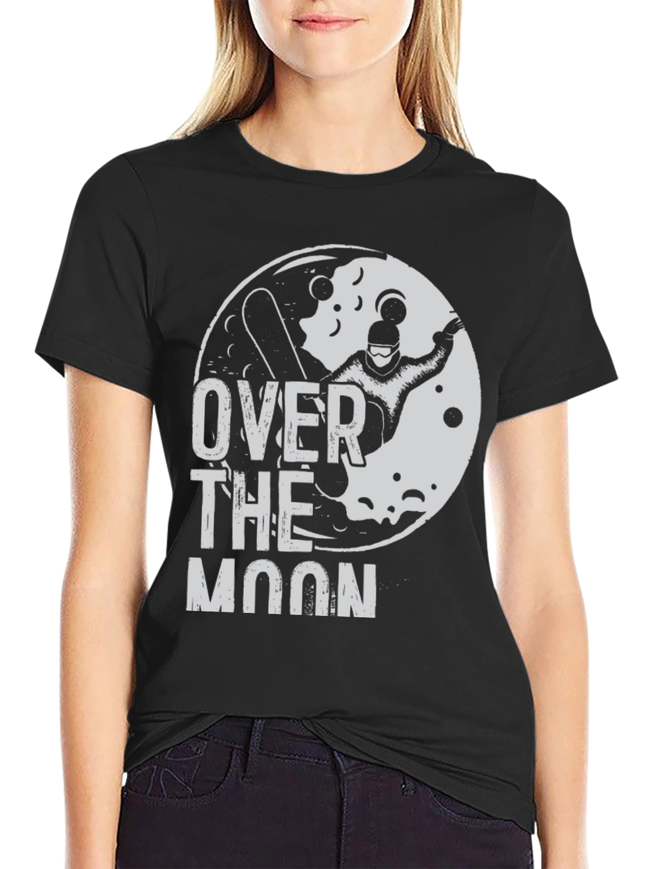 Black Over The Moon Graphic T-Shirt - Black Cotton Tee view 2