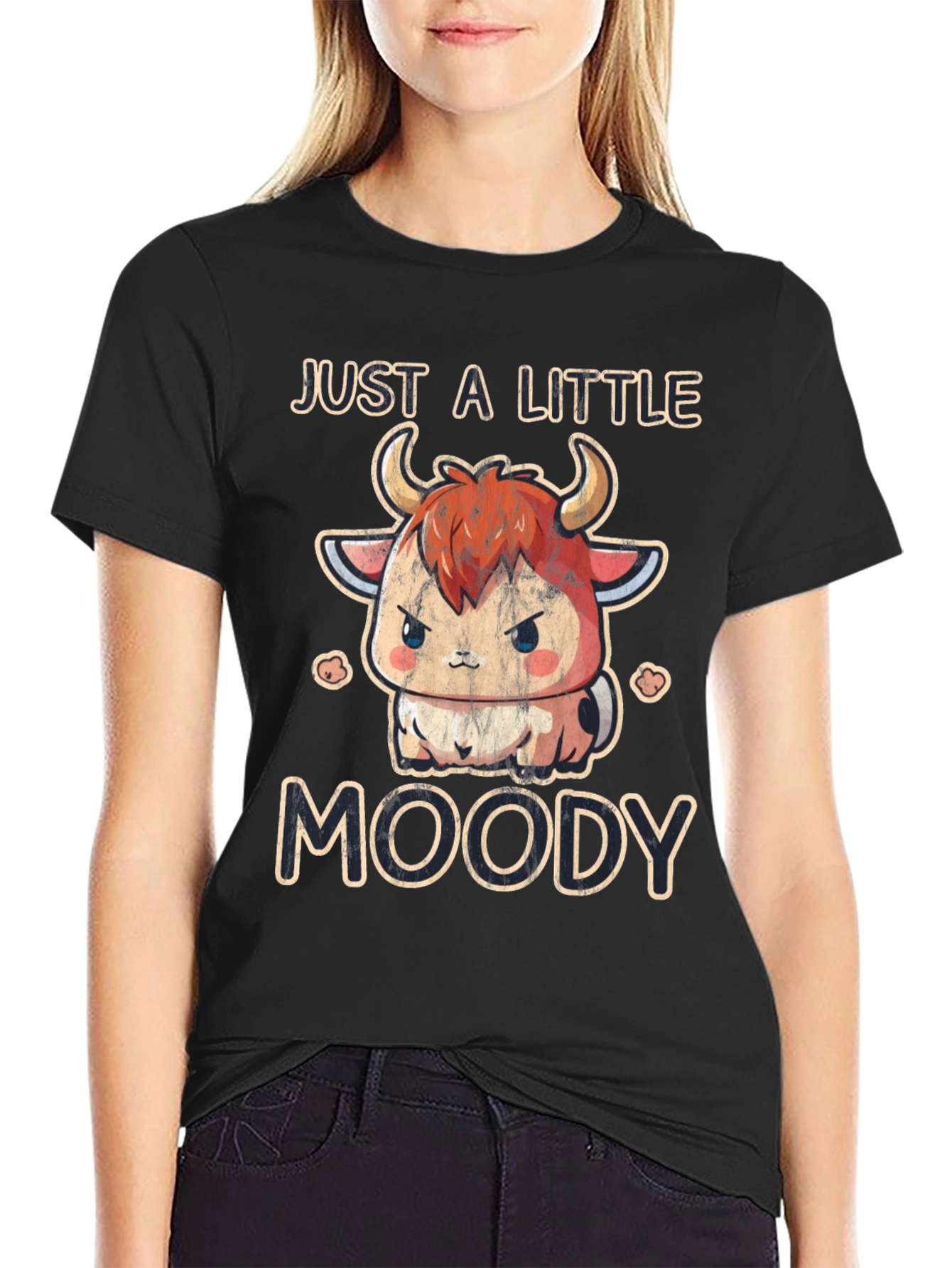 Black Just a Little Moody Cow T-Shirt view 2