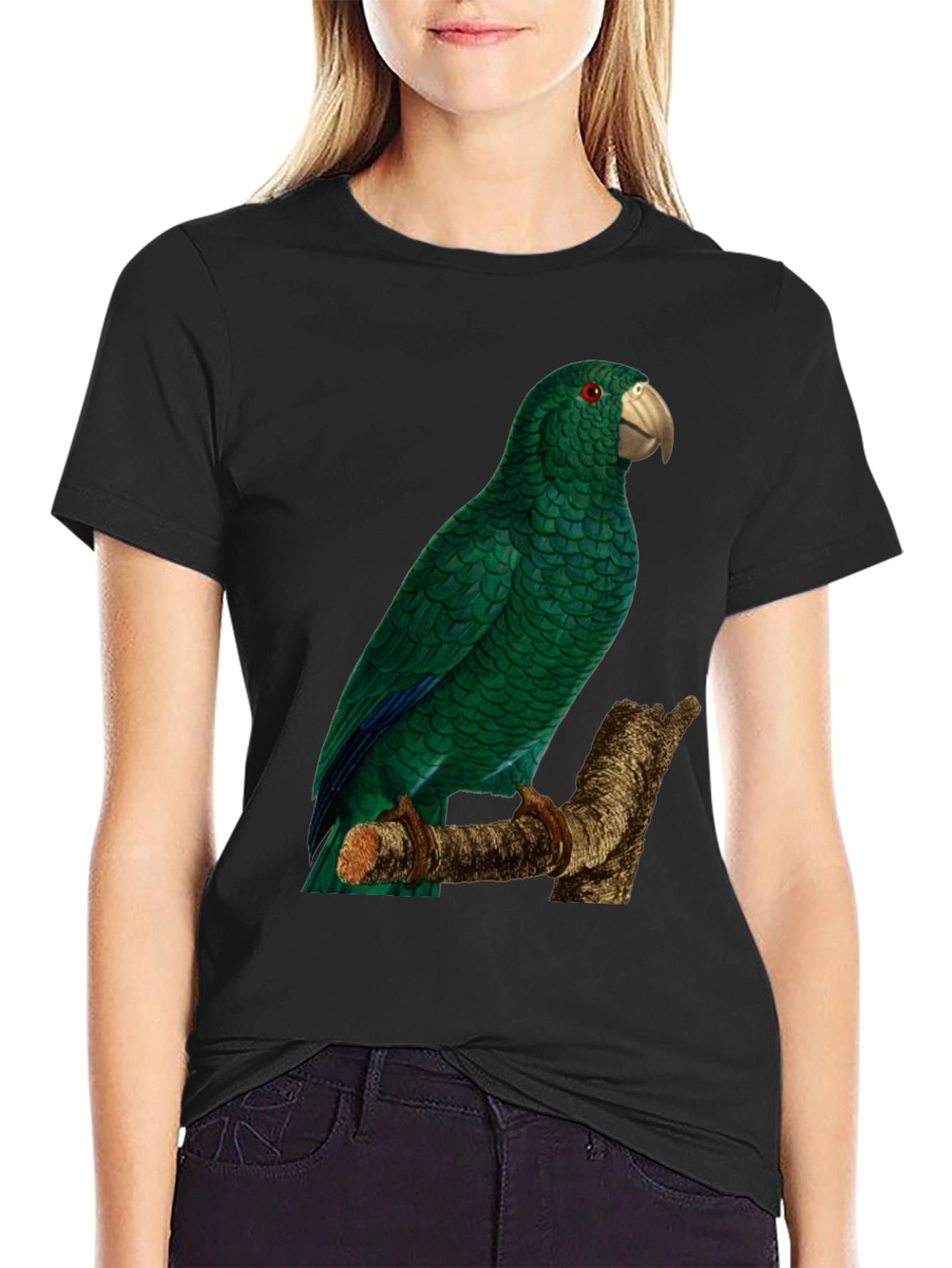 Black Green Parrot Graphic Tee - Nature Lover's Apparel view 2