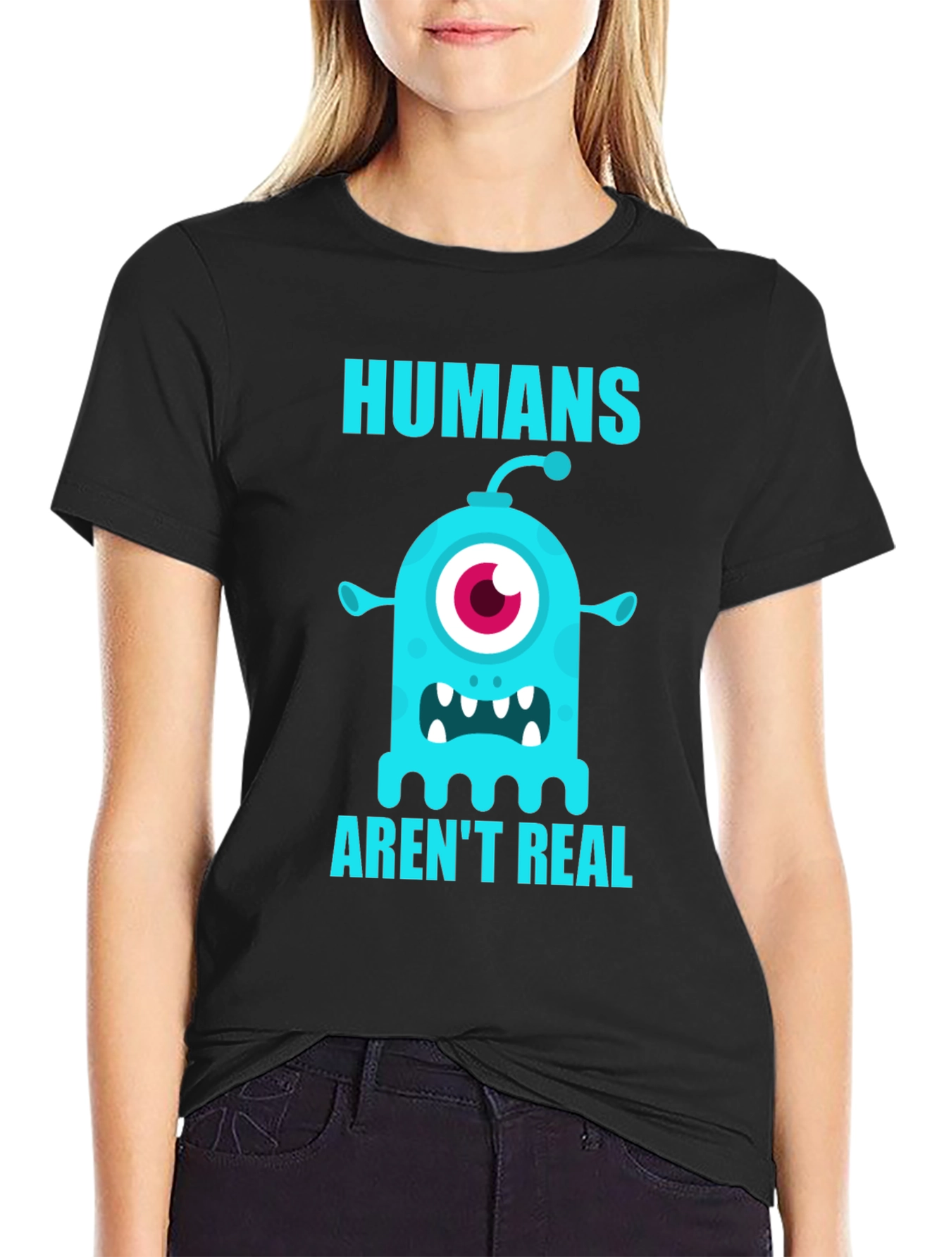 Black Humans Aren't Real Monster Graphic T-Shirt view 2