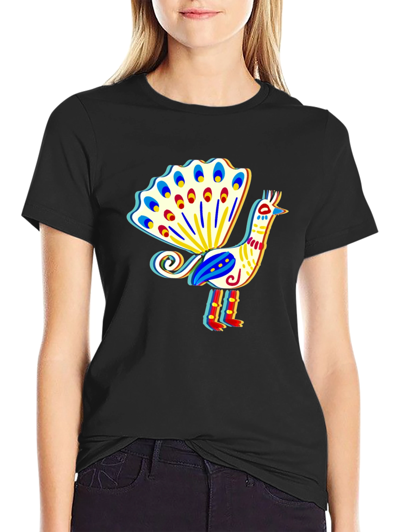Black Peacock Graphic T-Shirt - Stylish Bird Design view 2