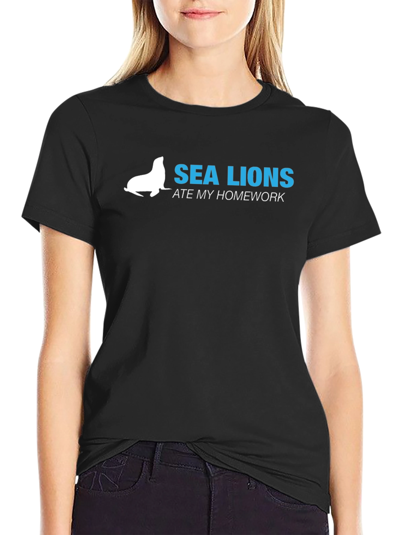 Black Sea Lions Ate My Homework Graphic Tee - Black view 2