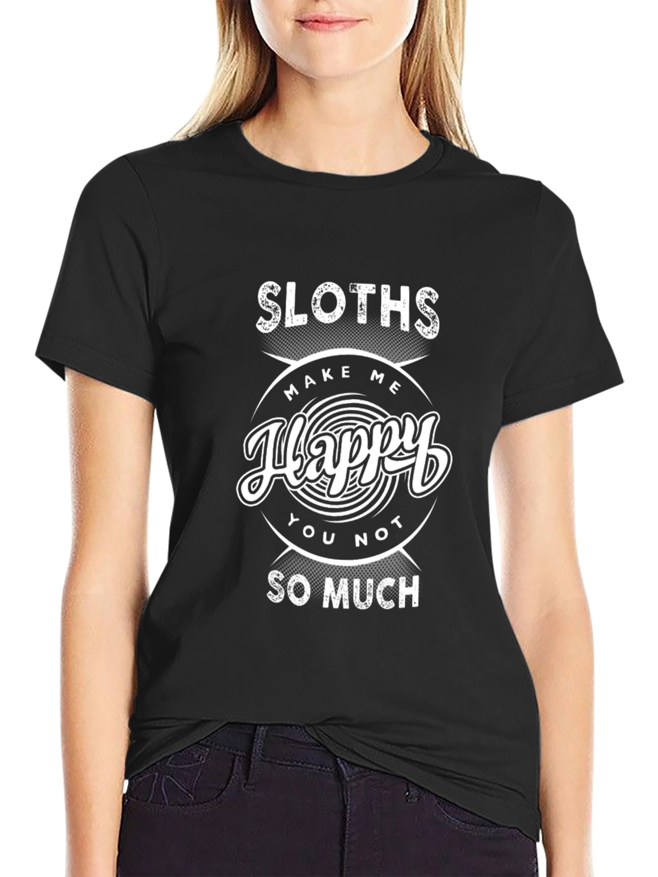 Black Sloths Make Me Happy T-Shirt Funny Graphic Tee view 2