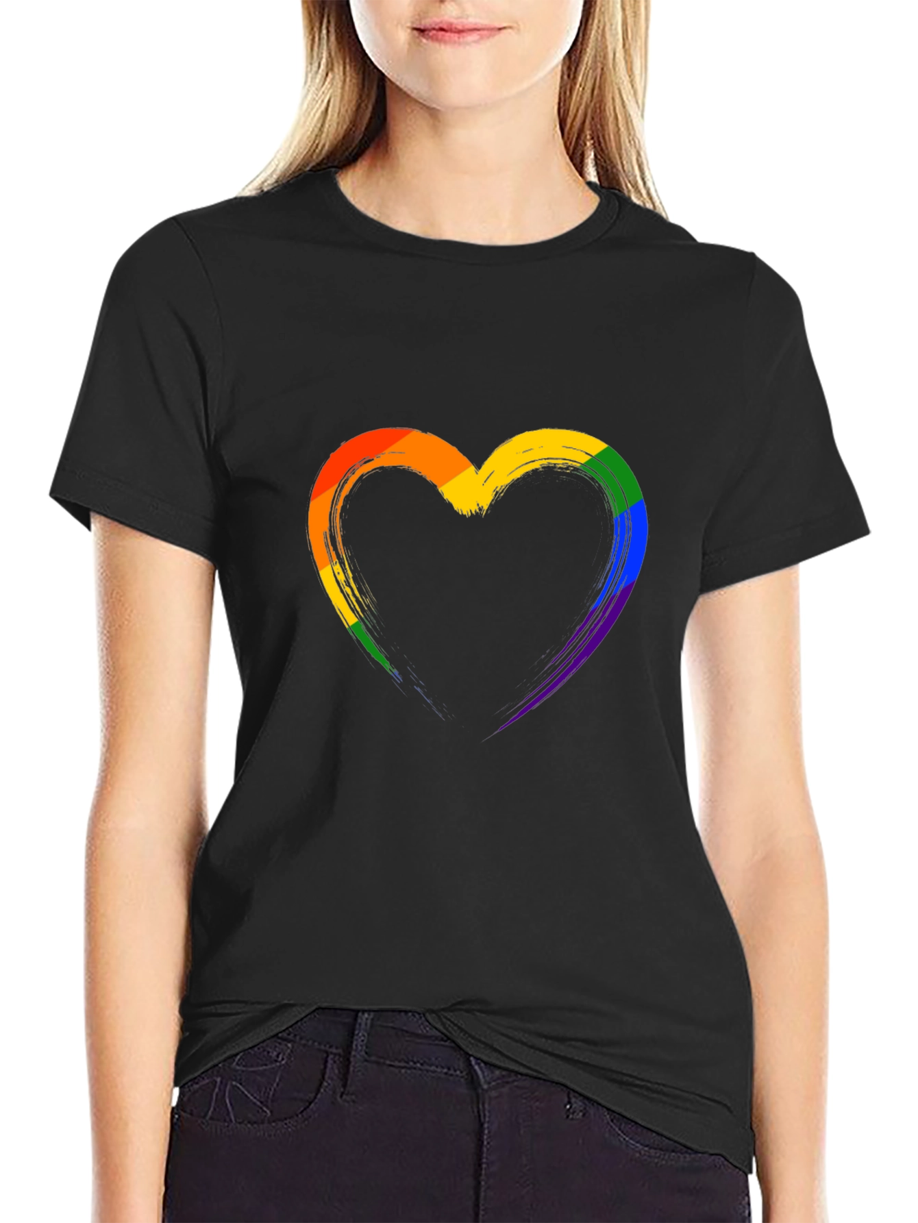 Black Pride Heart T-Shirt - Rainbow Love view 2