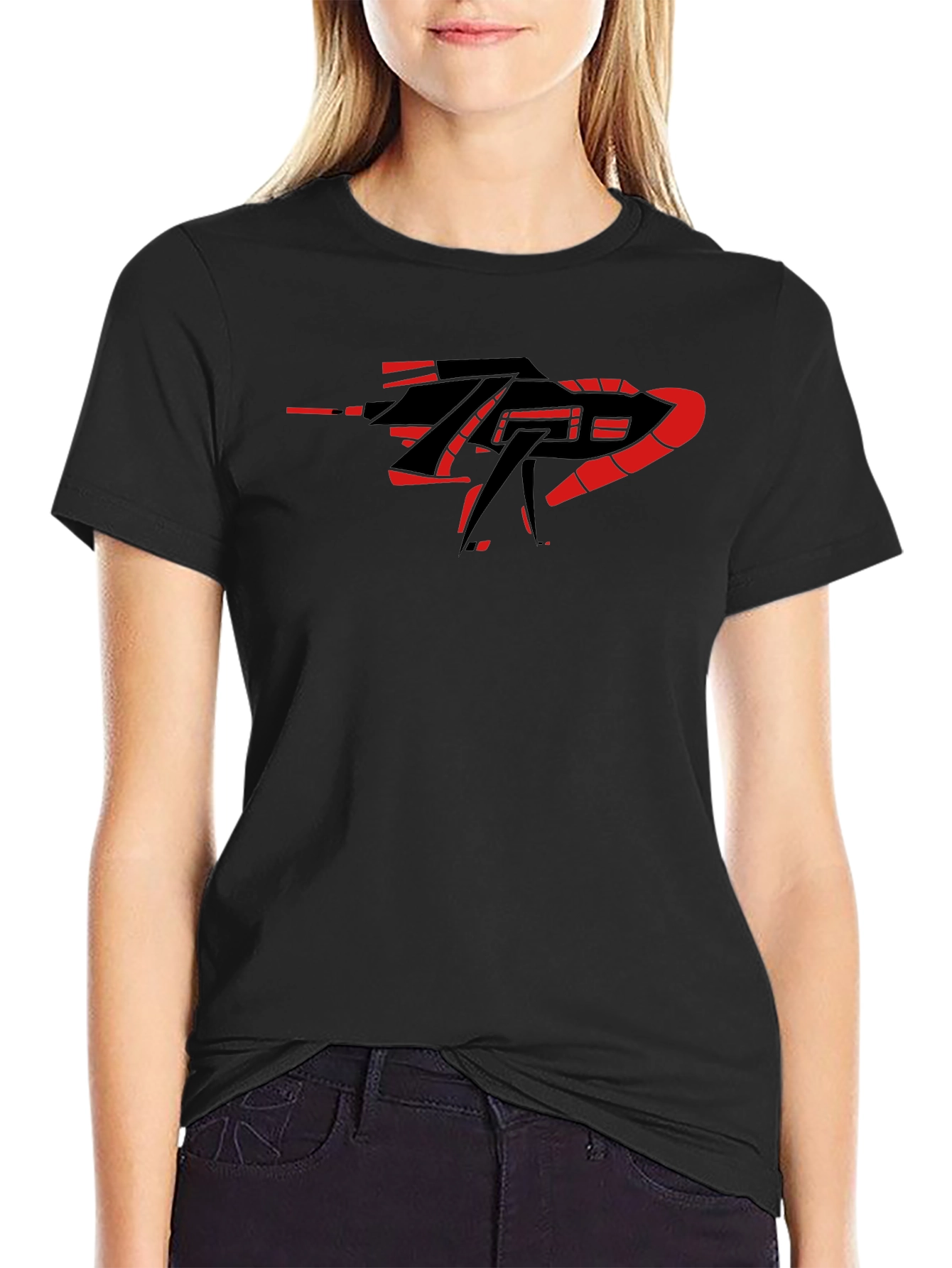 Black Edgy Graphic Tee - Black with Bold Red Accents view 2