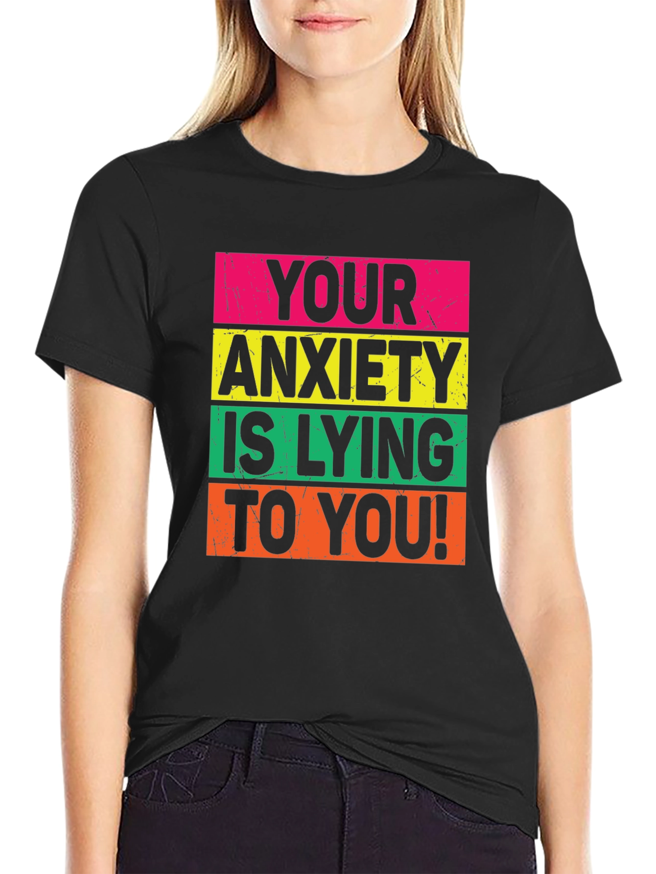 Black Anxiety Lying Graphic Tee - Positive Mindset T-Shirt view 2
