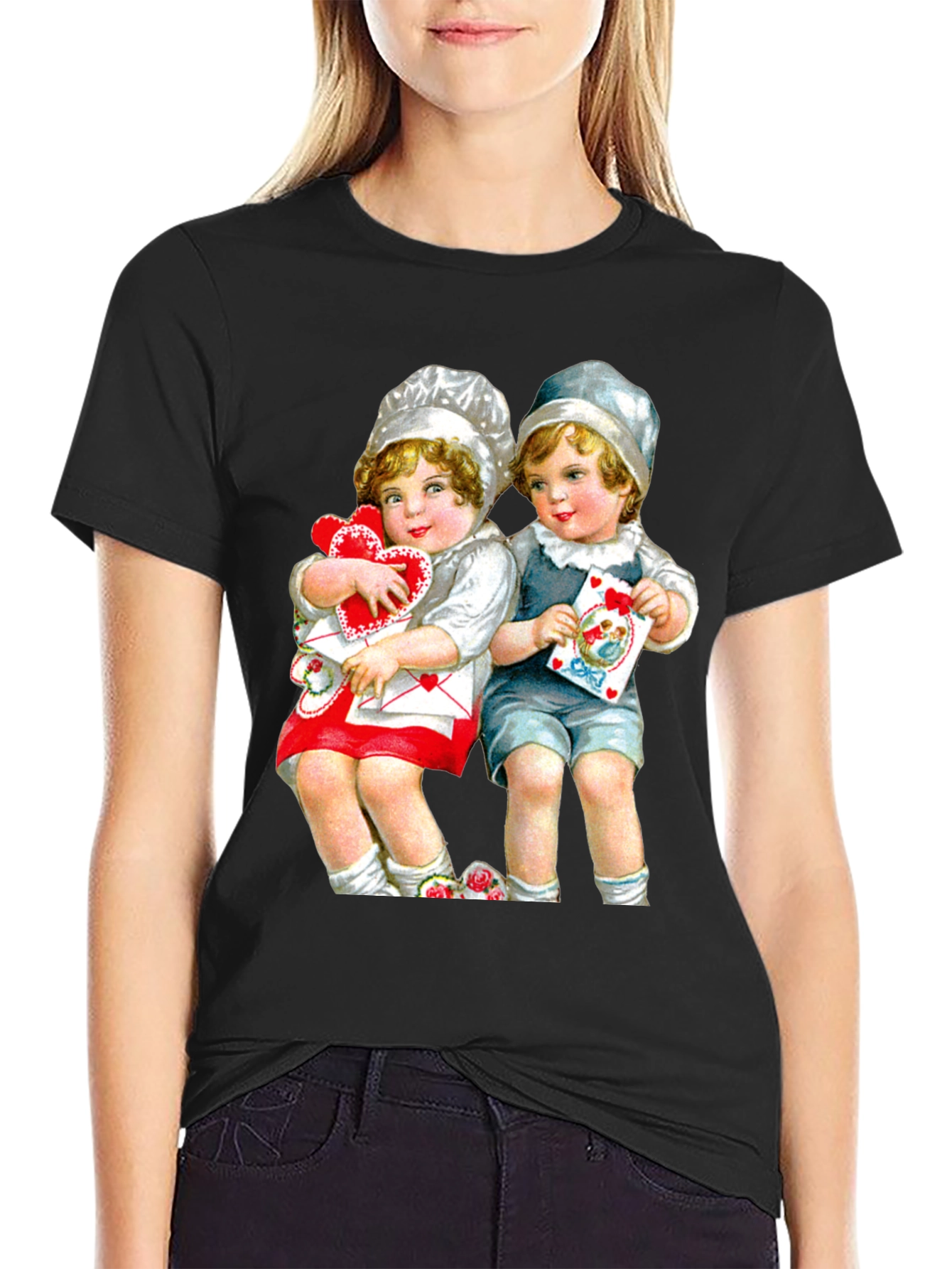 Black Vintage Valentine's Day Kids Graphic T-Shirt view 2