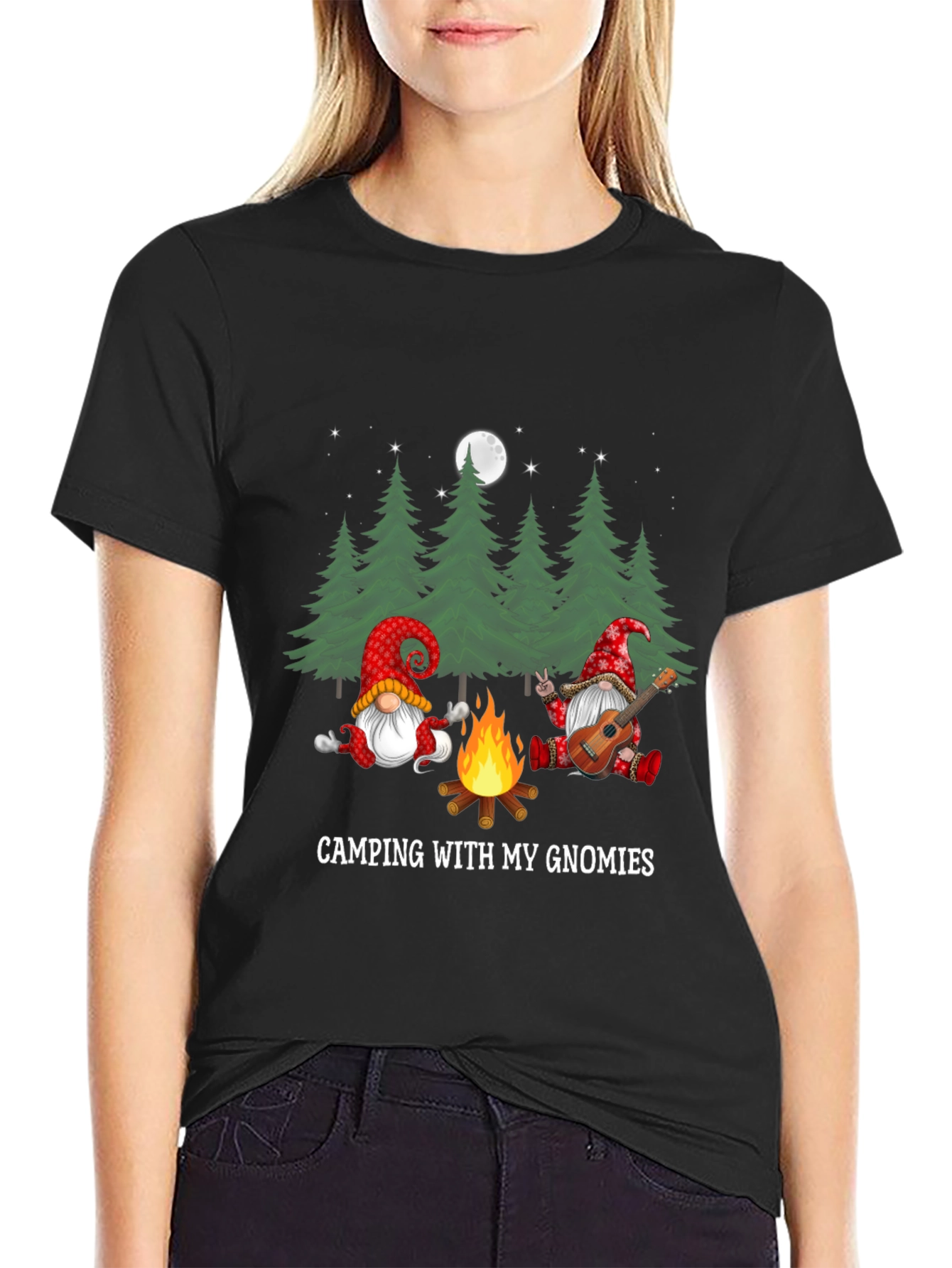 Black Camping with My Gnomies Graphic Tee view 2