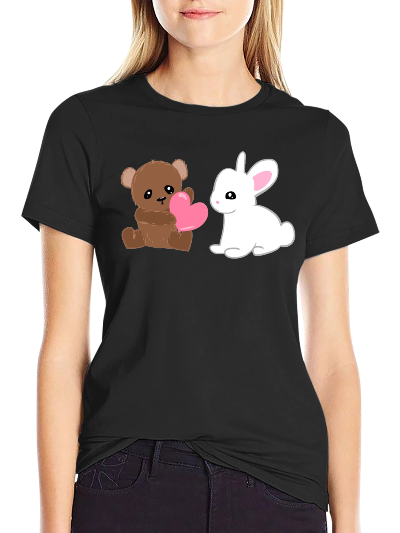 Black Cute Cartoon Animals Graphic T-Shirt view 2