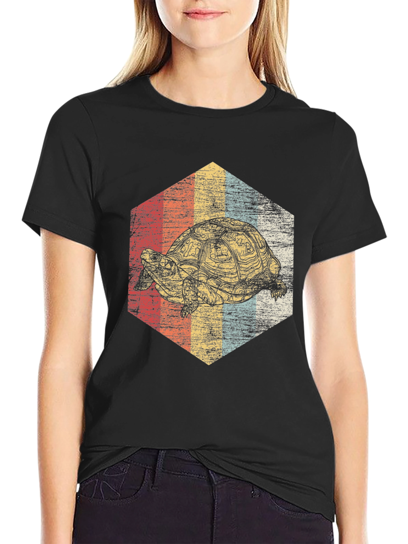 Black Retro Turtle Graphic Tee - Stylish Animal Lover T-Shirt view 2