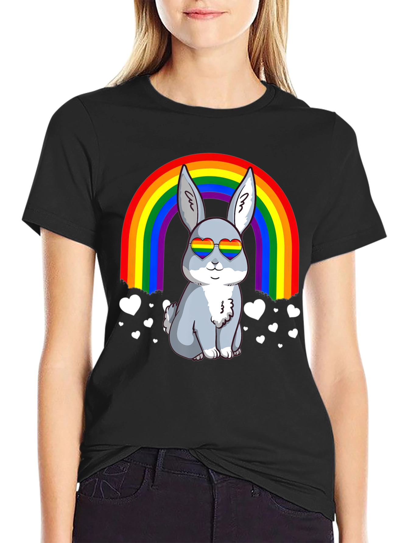 Black Rainbow Bunny Pride T-Shirt view 2