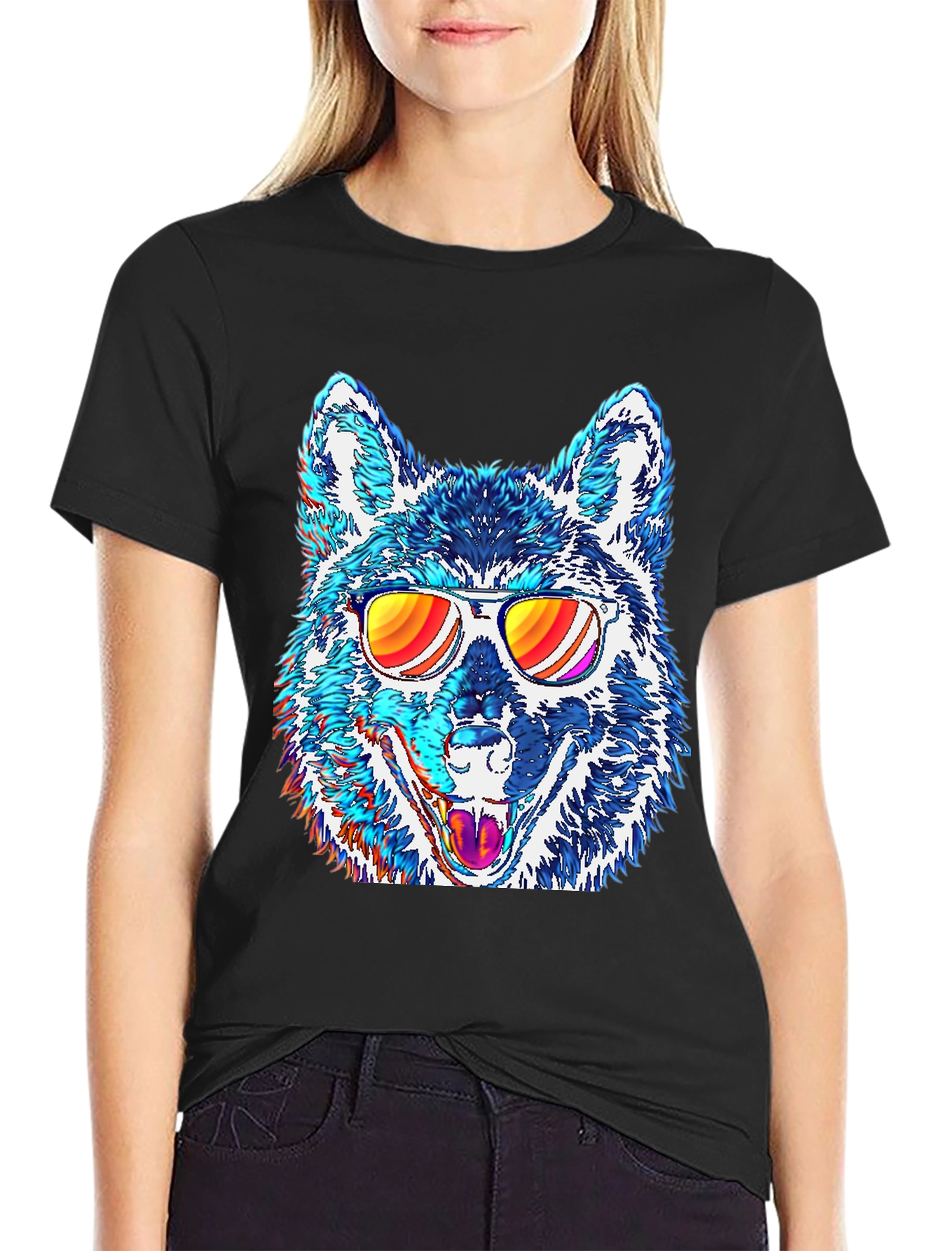 Black Cool Wolf Graphic Tee view 2