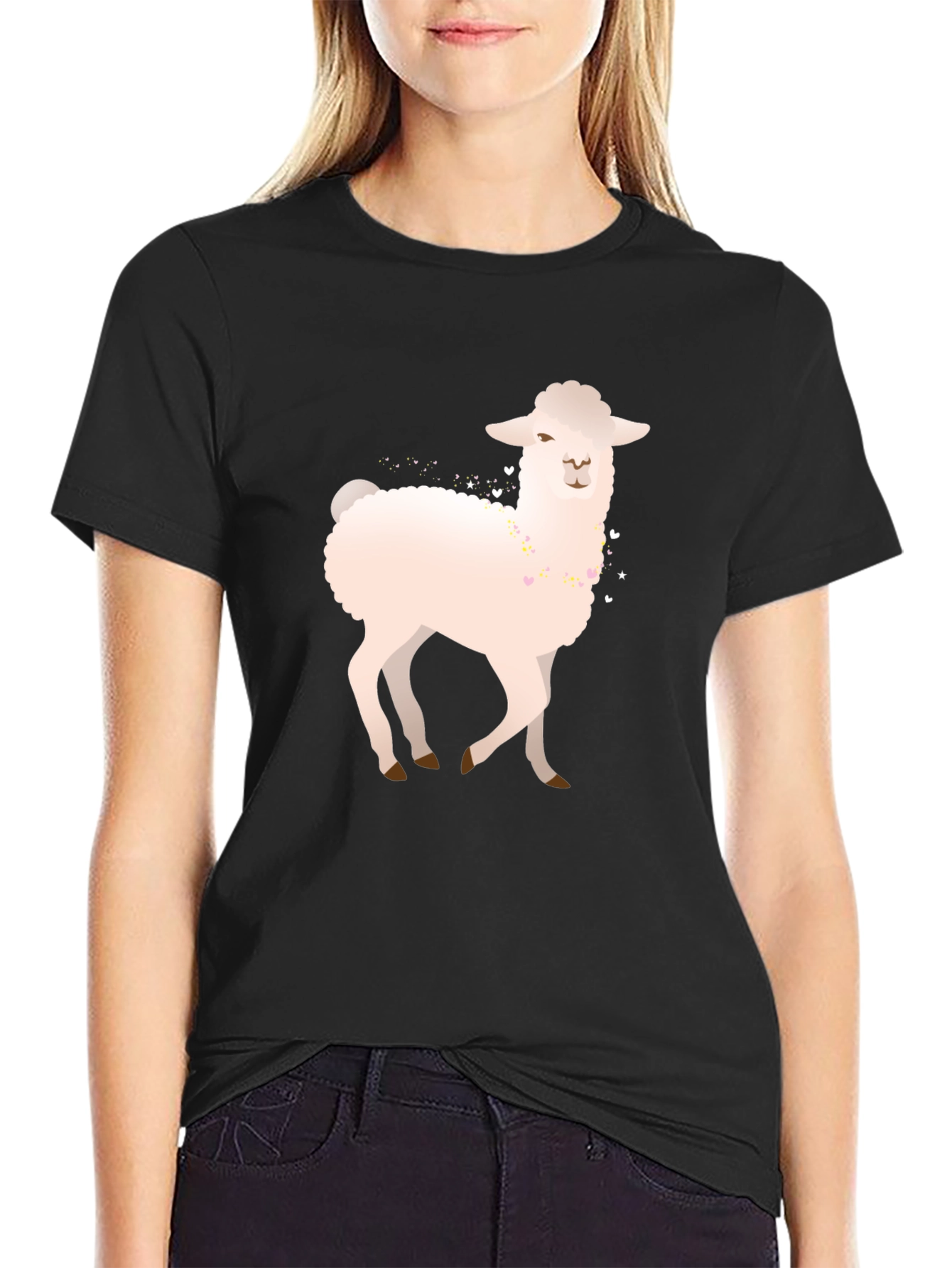 Black Llama Graphic Tee - Black Cotton Blend Casual Shirt view 2