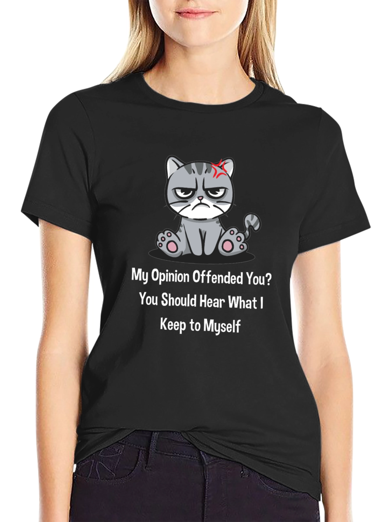 Black Grumpy Cat Opinion T-Shirt - Sarcastic Humor view 2