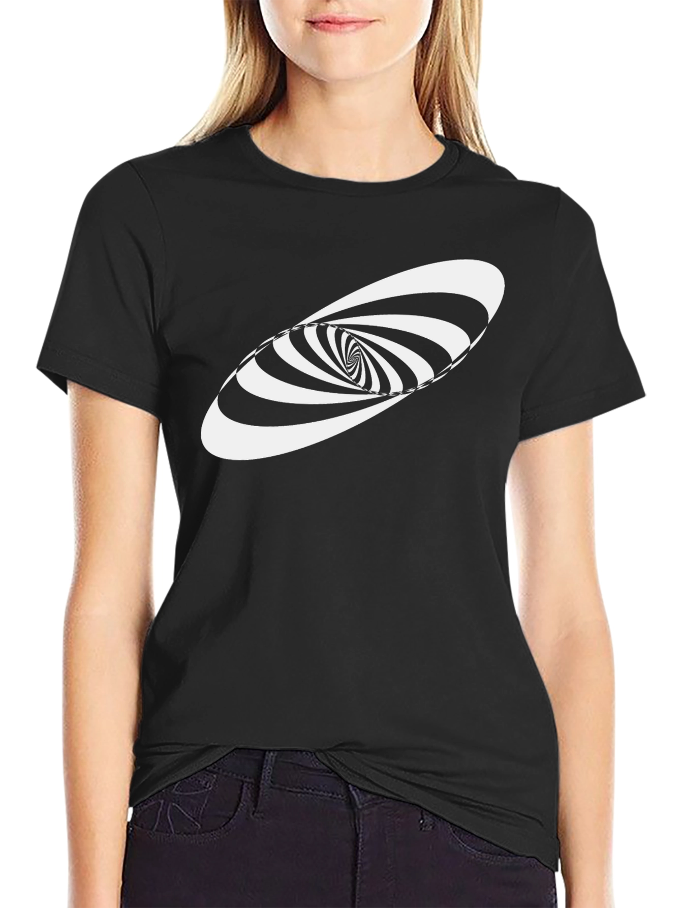 Black Optical Illusion Swirl Graphic Tee - Black Cotton view 2
