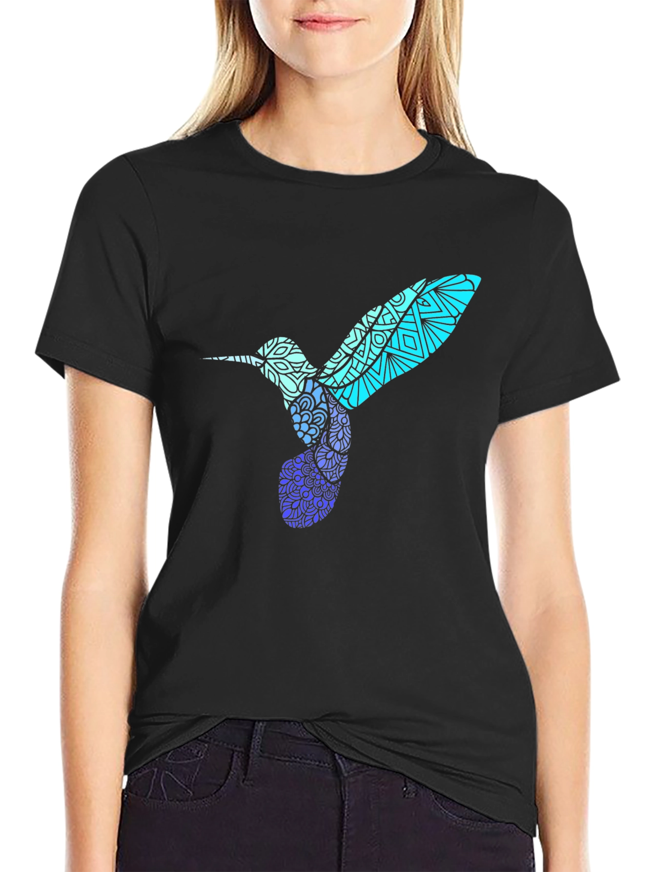 Black Hummingbird Graphic Tee - Stylish Men's Black T-Shirt view 2