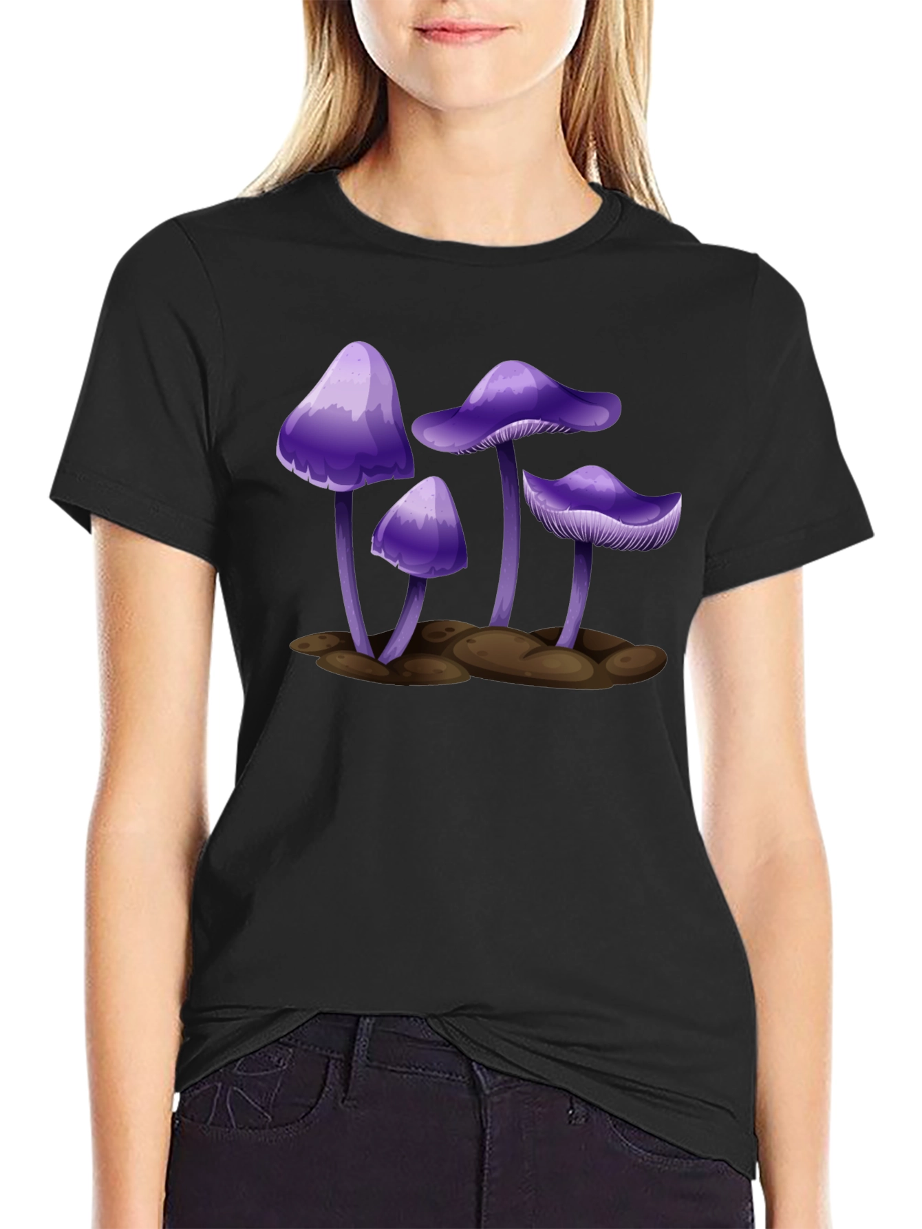 Black Purple Mushroom Graphic T-Shirt - Black view 2