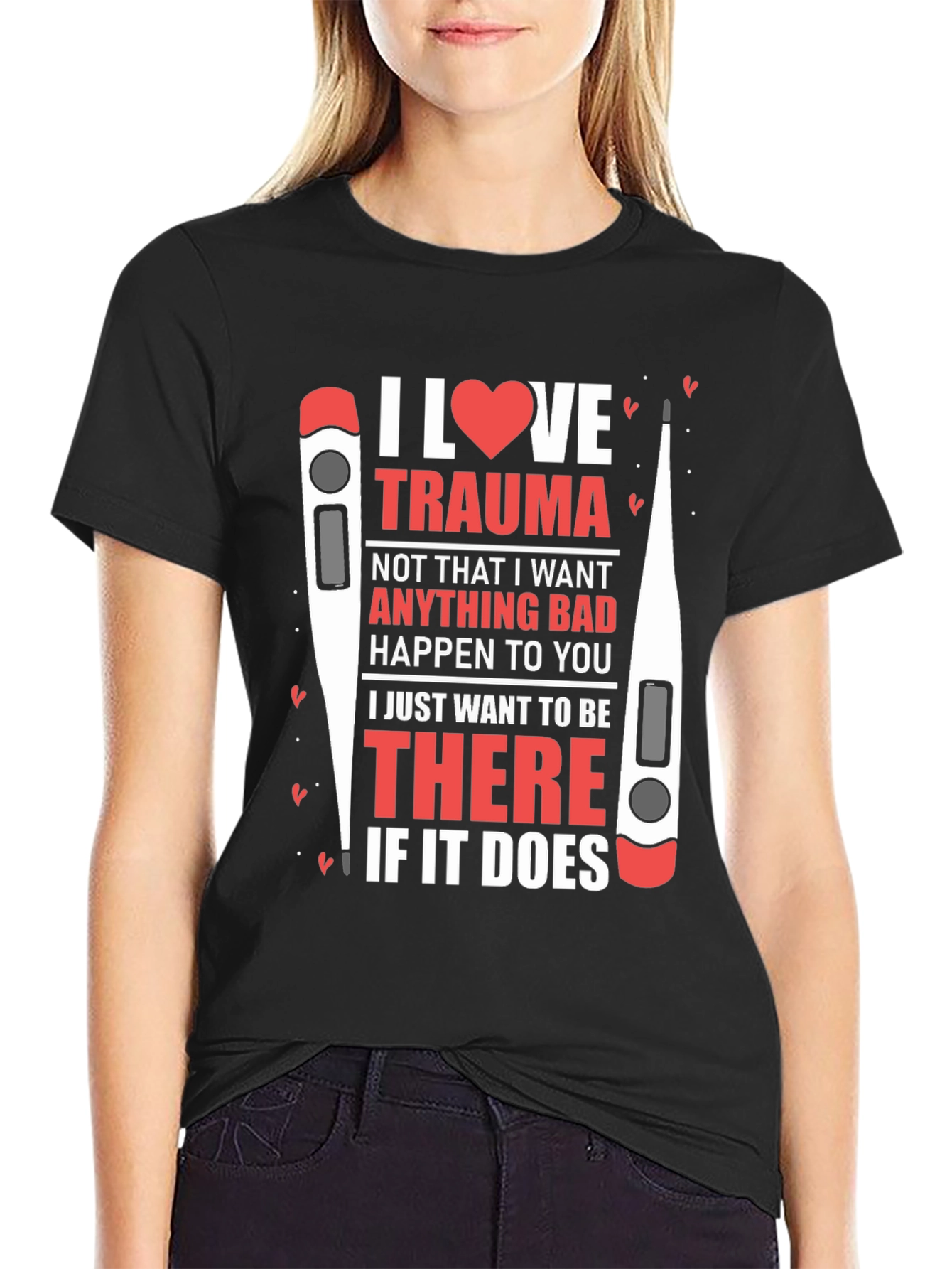 Black I Heart Trauma T-Shirt - Medical Humor view 2