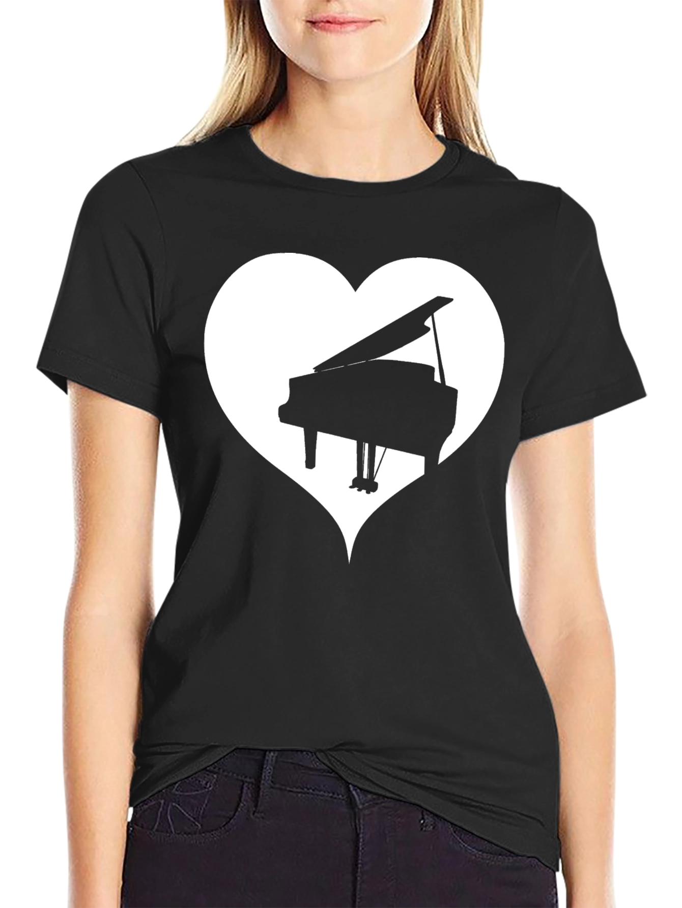 Black Piano Heart T-Shirt - Music Lover Tee view 2