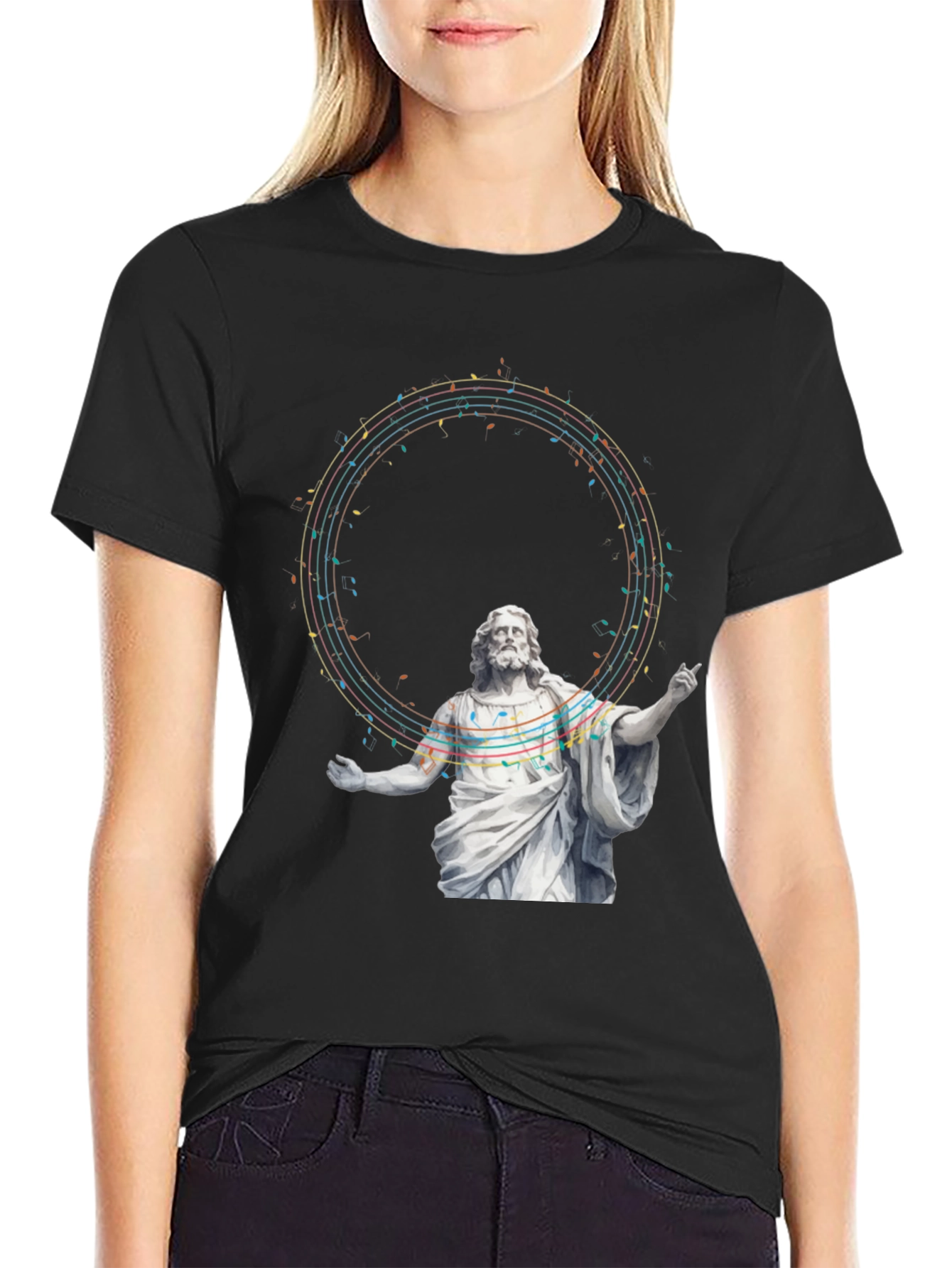 Black Musical Jesus Graphic Tee - Black Cotton T-Shirt view 2