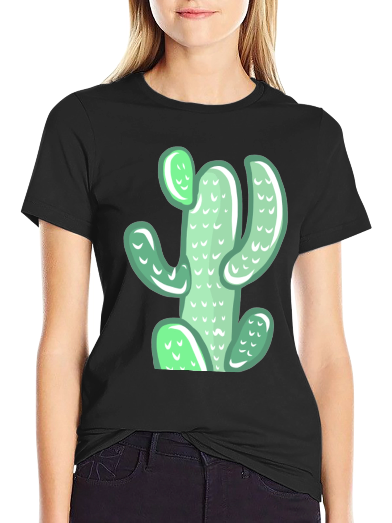 Black Cactus Graphic Tee - Black Casual Cotton T-Shirt view 2