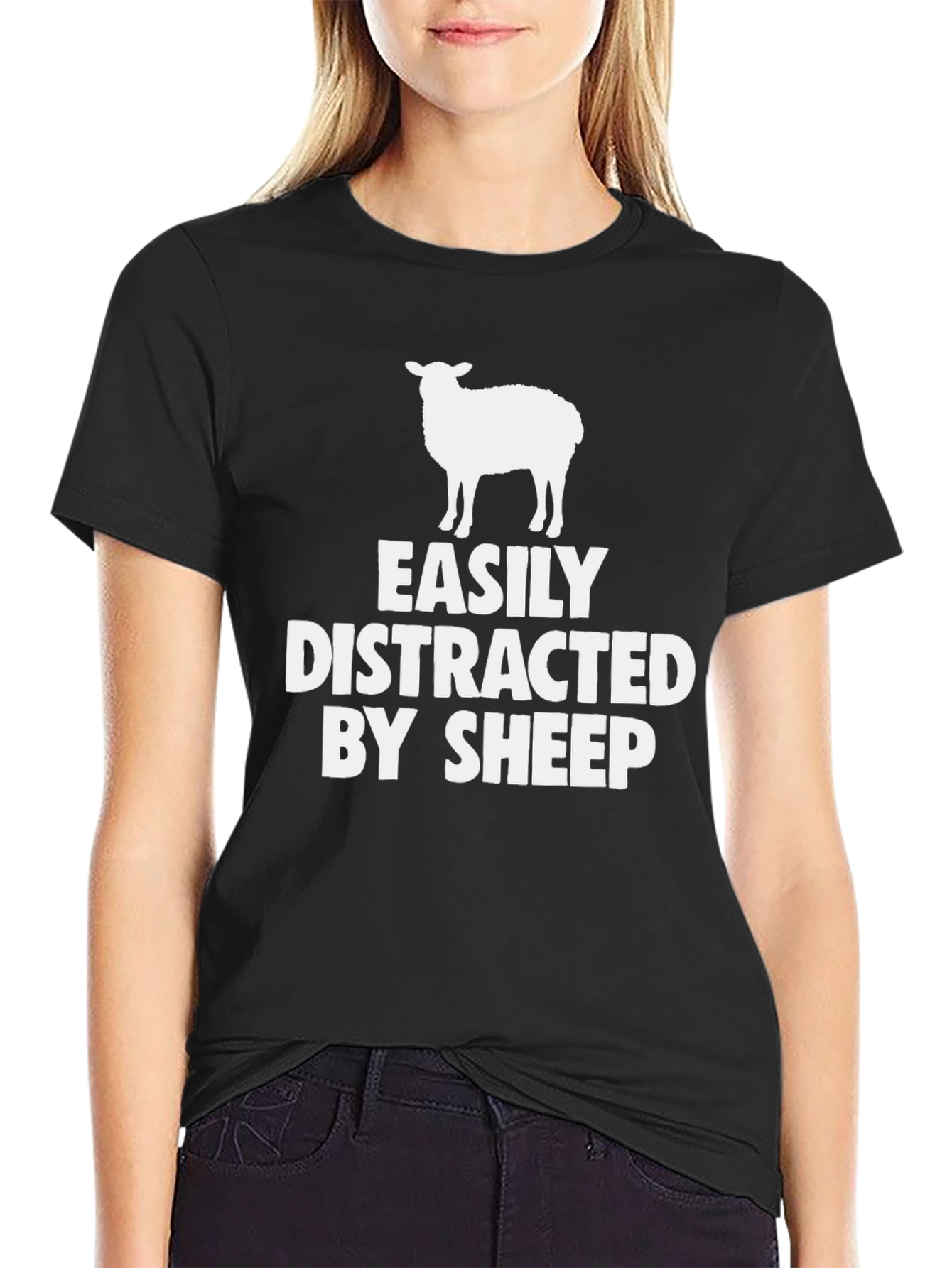 Black Easily Distracted by Sheep Graphic Tee view 2