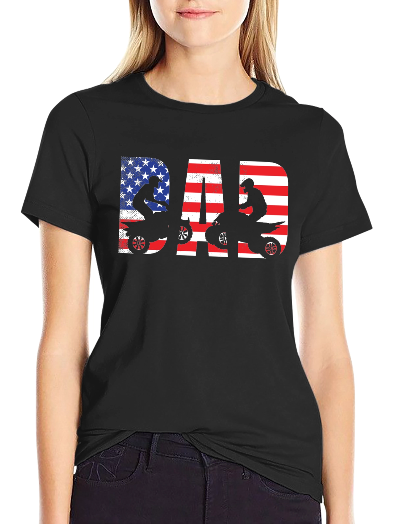 Black Dad ATV Rider American Flag T-Shirt view 2