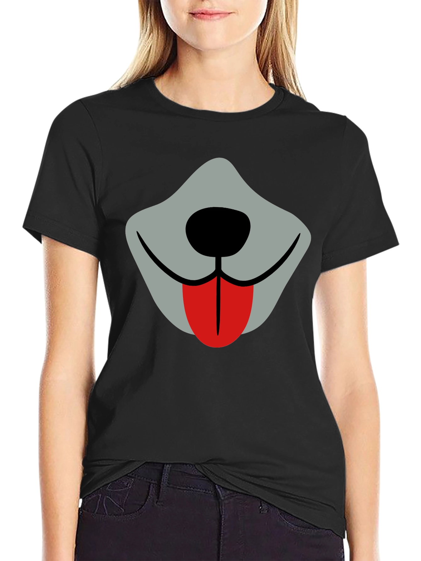 Black Funny Dog Face Graphic Tee - Black Crew Neck view 2
